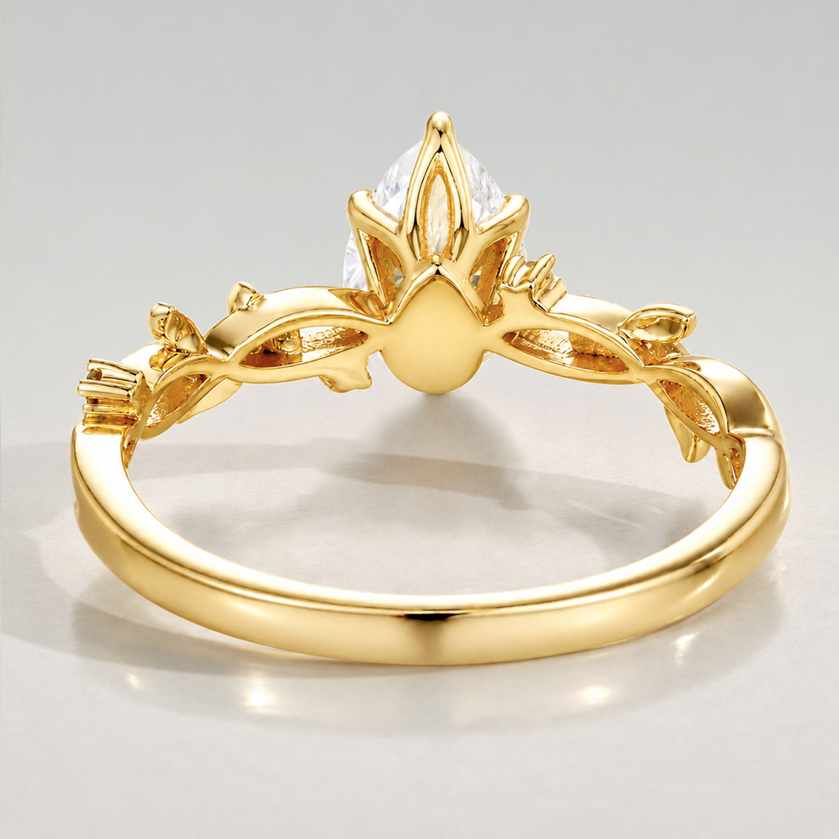Nature Inspired Floral Design Pear Cut Lab Grown Diamond Center Stone Tulip Basket Engagement Ring With Round Cut Accent Stones #MCERL0224