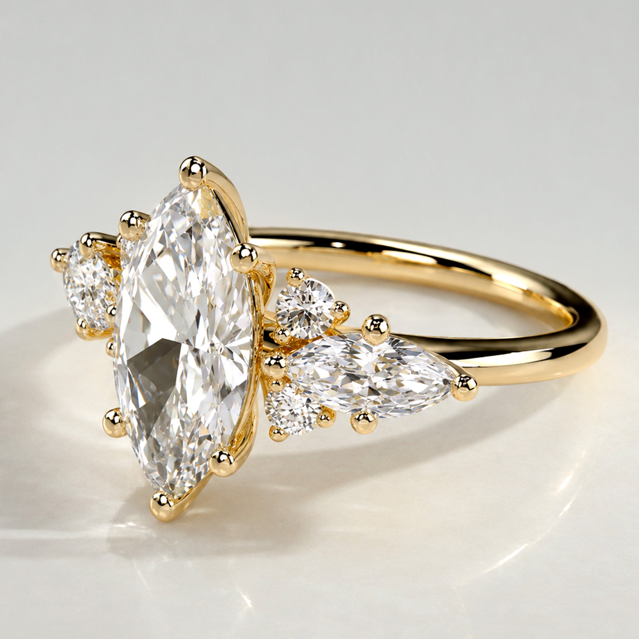Vintage Marquise Cut Lab Grown Diamond Center Stone Engagement Ring With Marquise Cut Accent Stones #MCERL0225