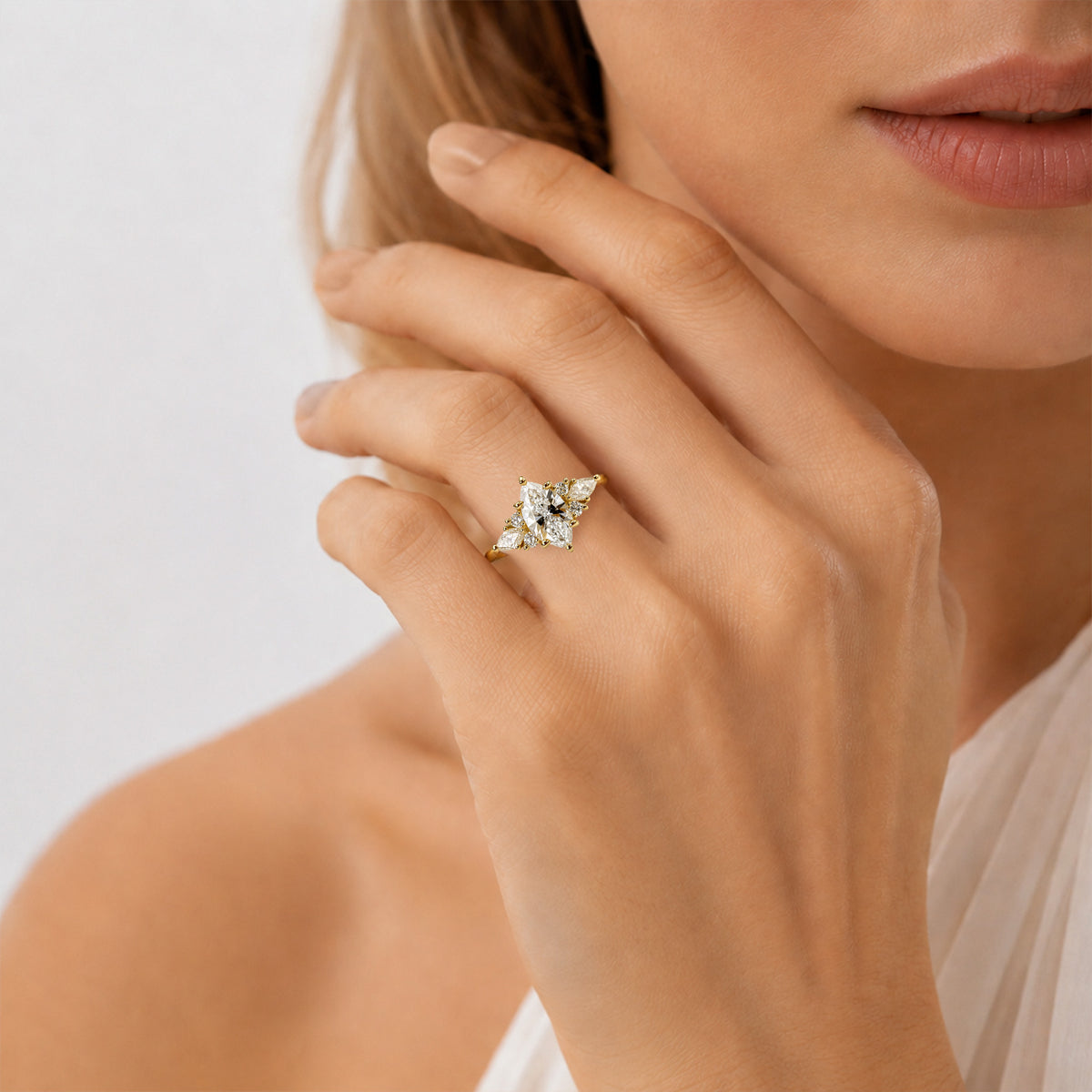 Vintage Marquise Cut Lab Grown Diamond Center Stone Engagement Ring With Marquise Cut Accent Stones #MCERL0225
