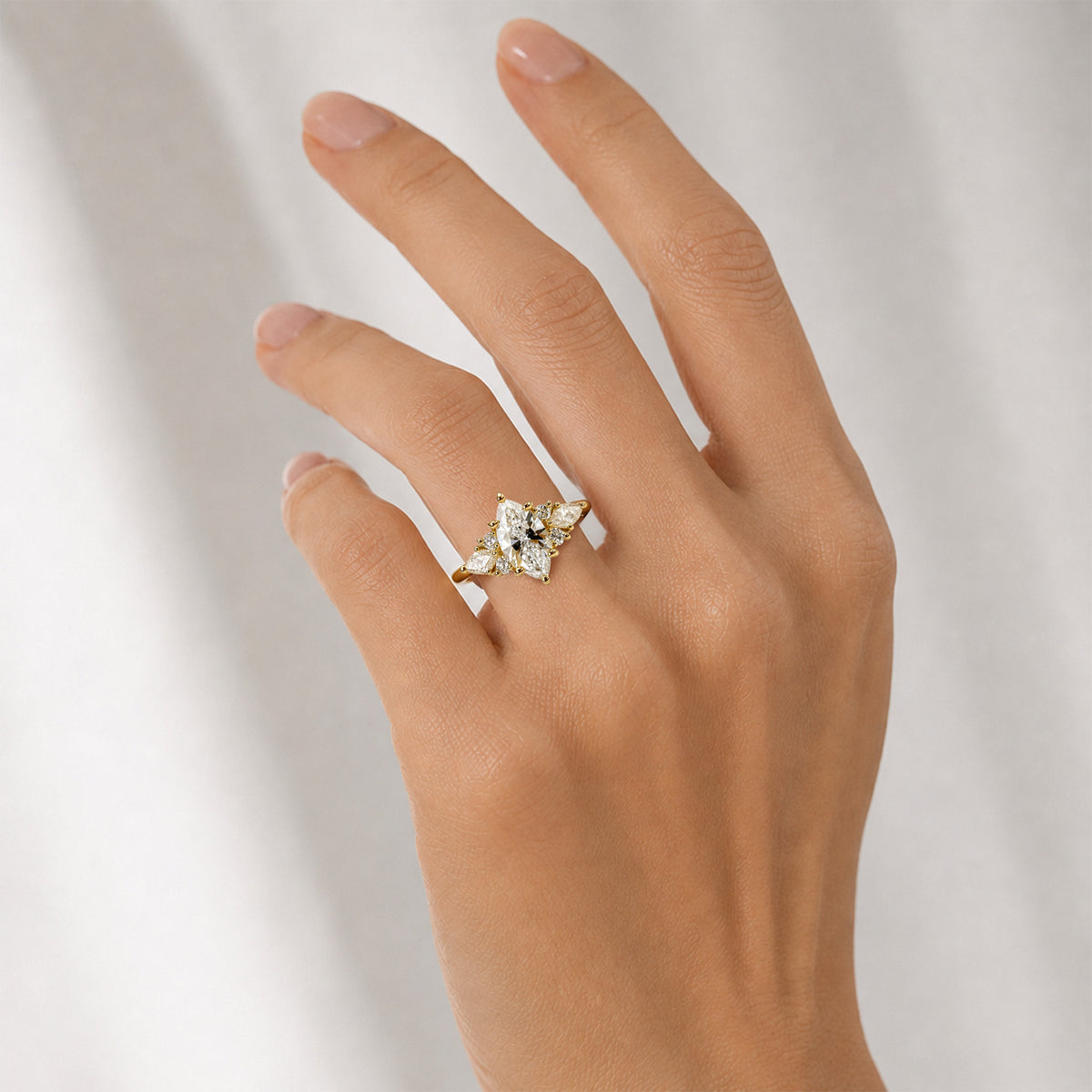 Vintage Marquise Cut Lab Grown Diamond Center Stone Engagement Ring With Marquise Cut Accent Stones #MCERL0225