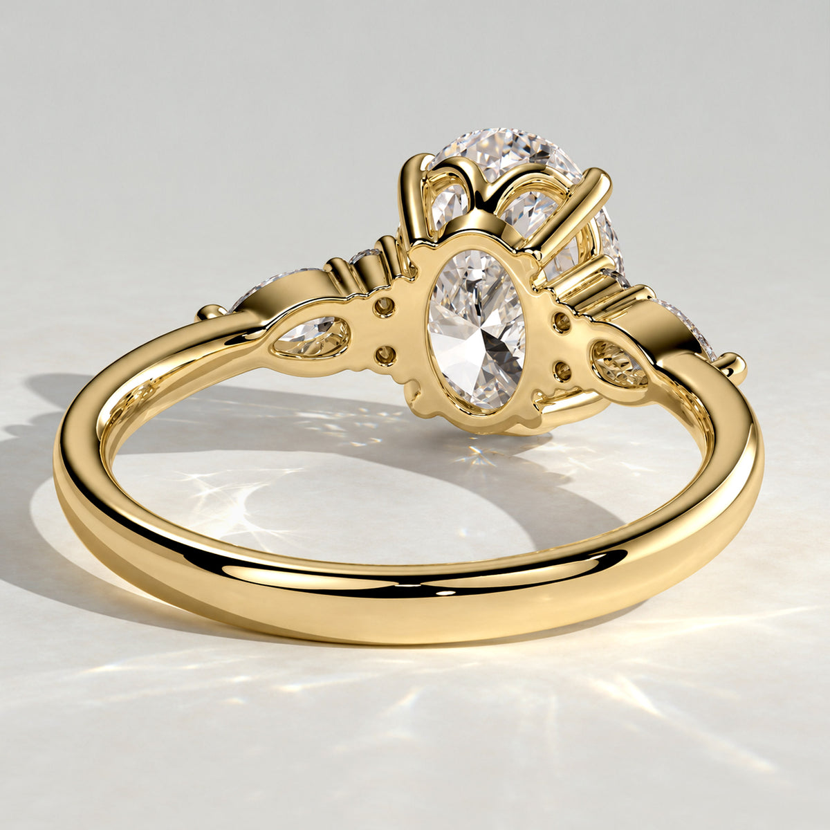 Modern Design Oval Cut Lab Grown Diamond Tulip Basket Engagement Ring With Round Cut And Pear Cut Accent Stones #MCERL0266