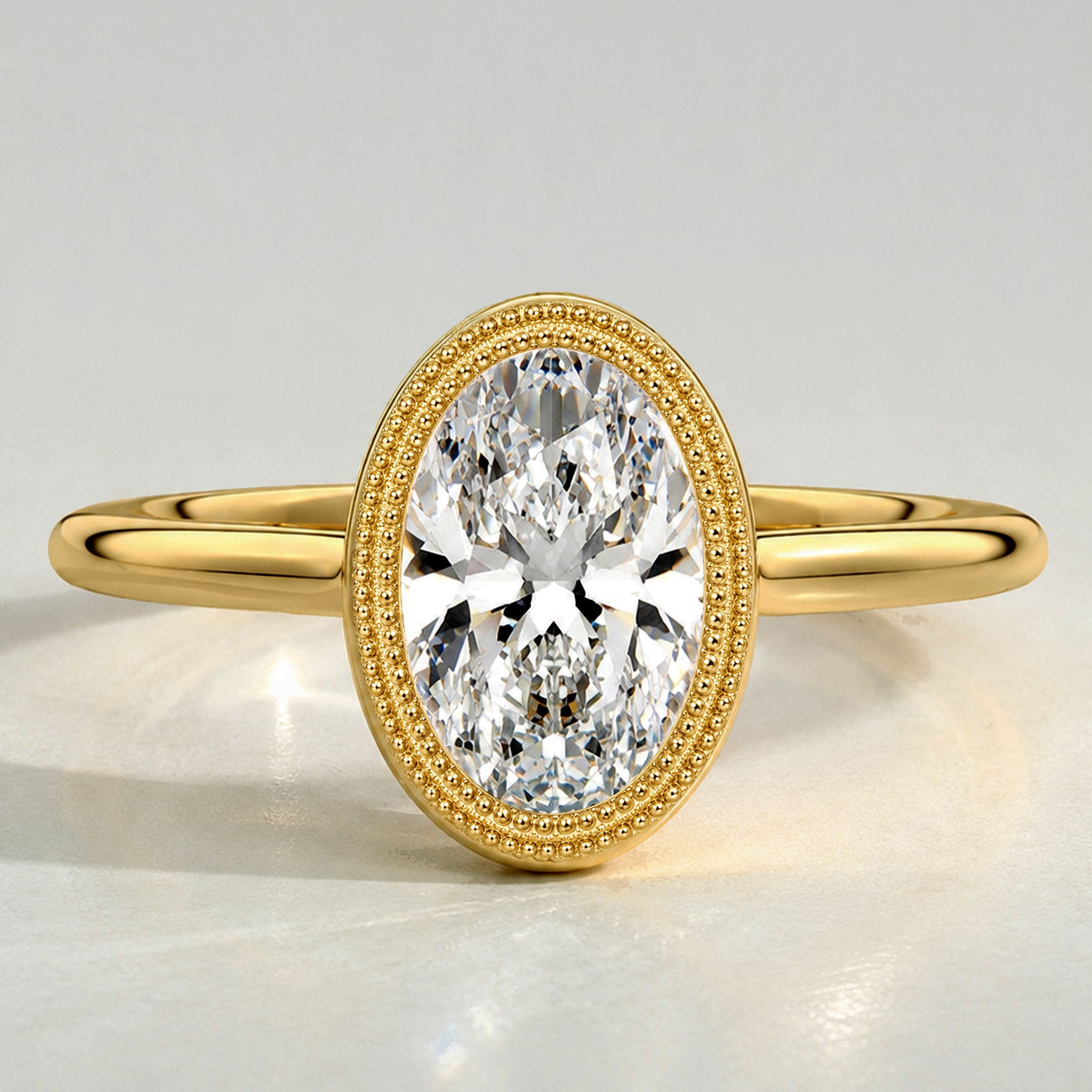 Vintage Double Milgrain Halo Oval Cut Lab Grown Diamond Trellis Basket Engagement Ring #MCERL0275