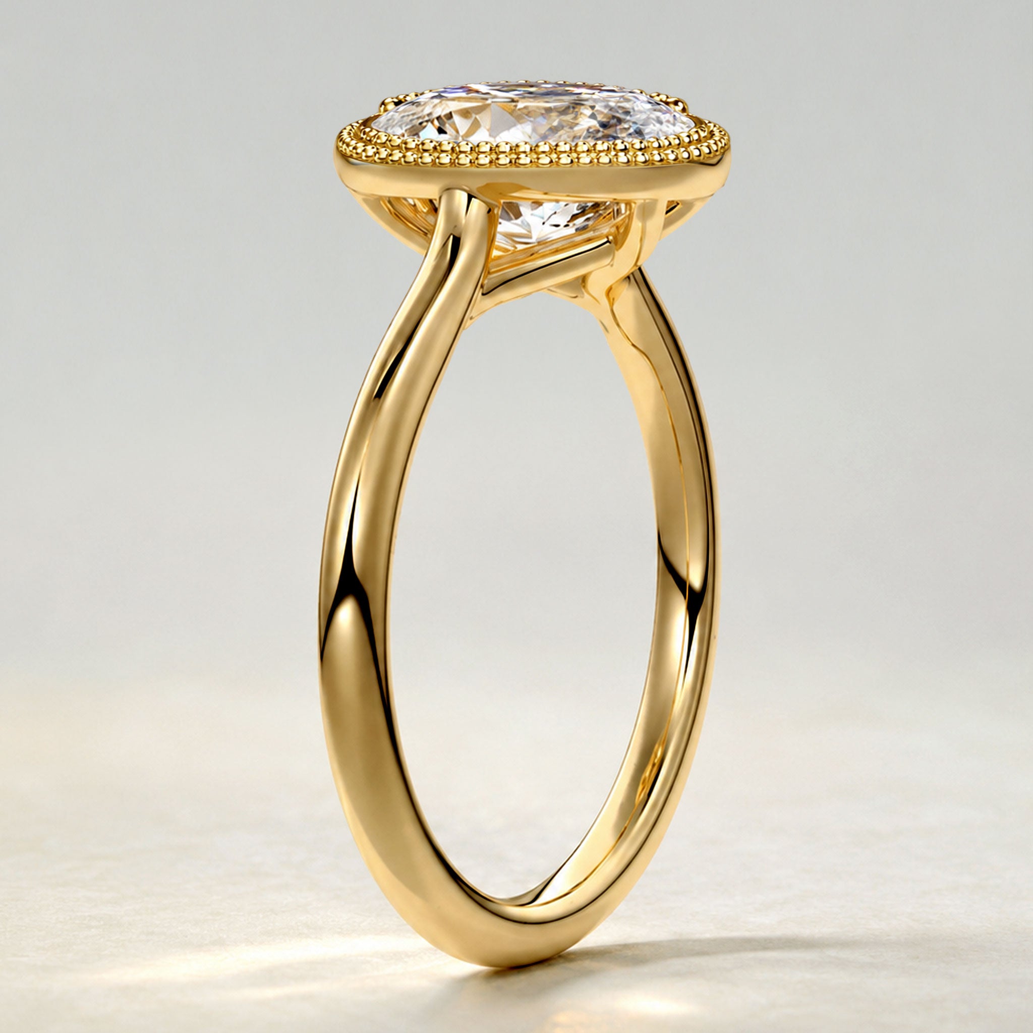 Vintage Double Milgrain Halo Oval Cut Lab Grown Diamond Trellis Basket Engagement Ring #MCERL0275