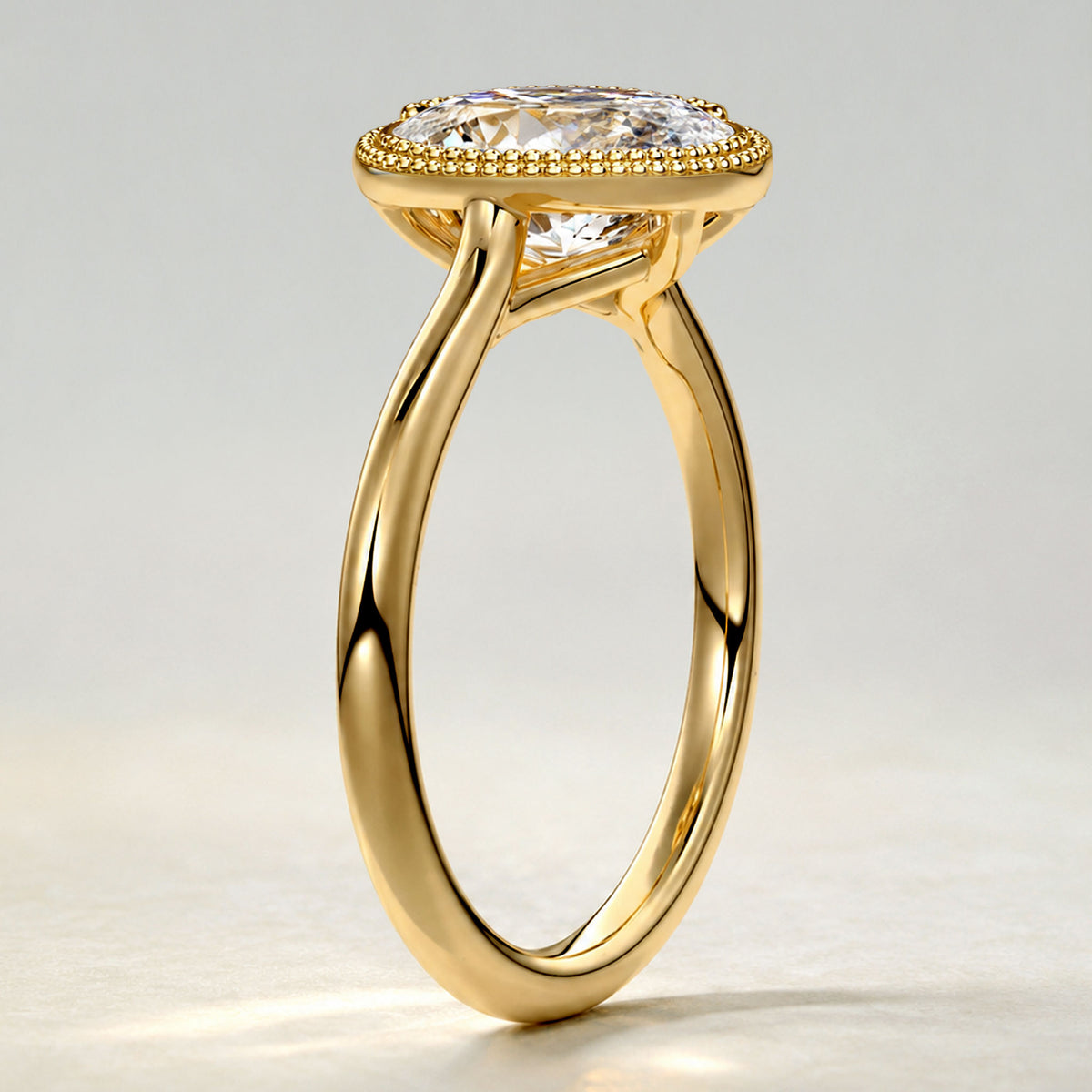 Vintage Double Milgrain Halo Oval Cut Lab Grown Diamond Trellis Basket Engagement Ring #MCERL0275