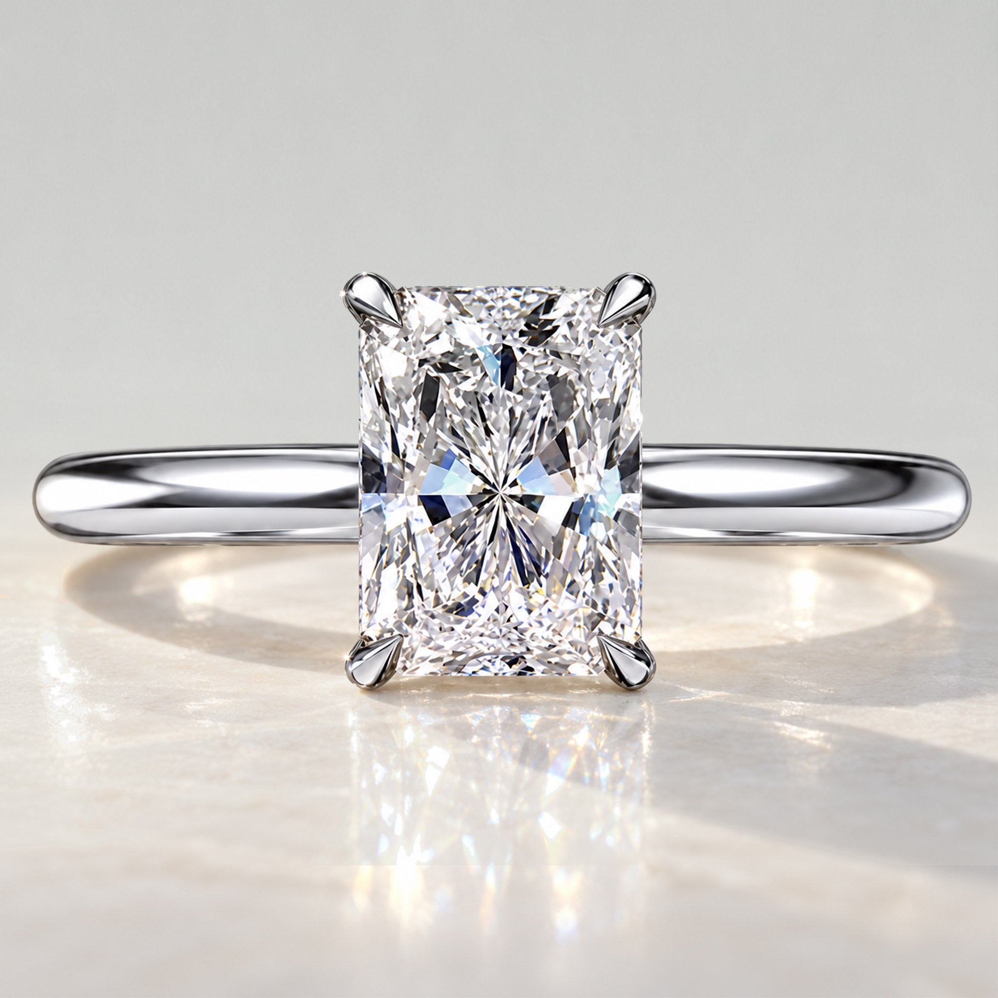 Solitaire Modern Design Radiant Cut Lab Grown Diamond Tapered Shank Engagement Ring #MCERL0276