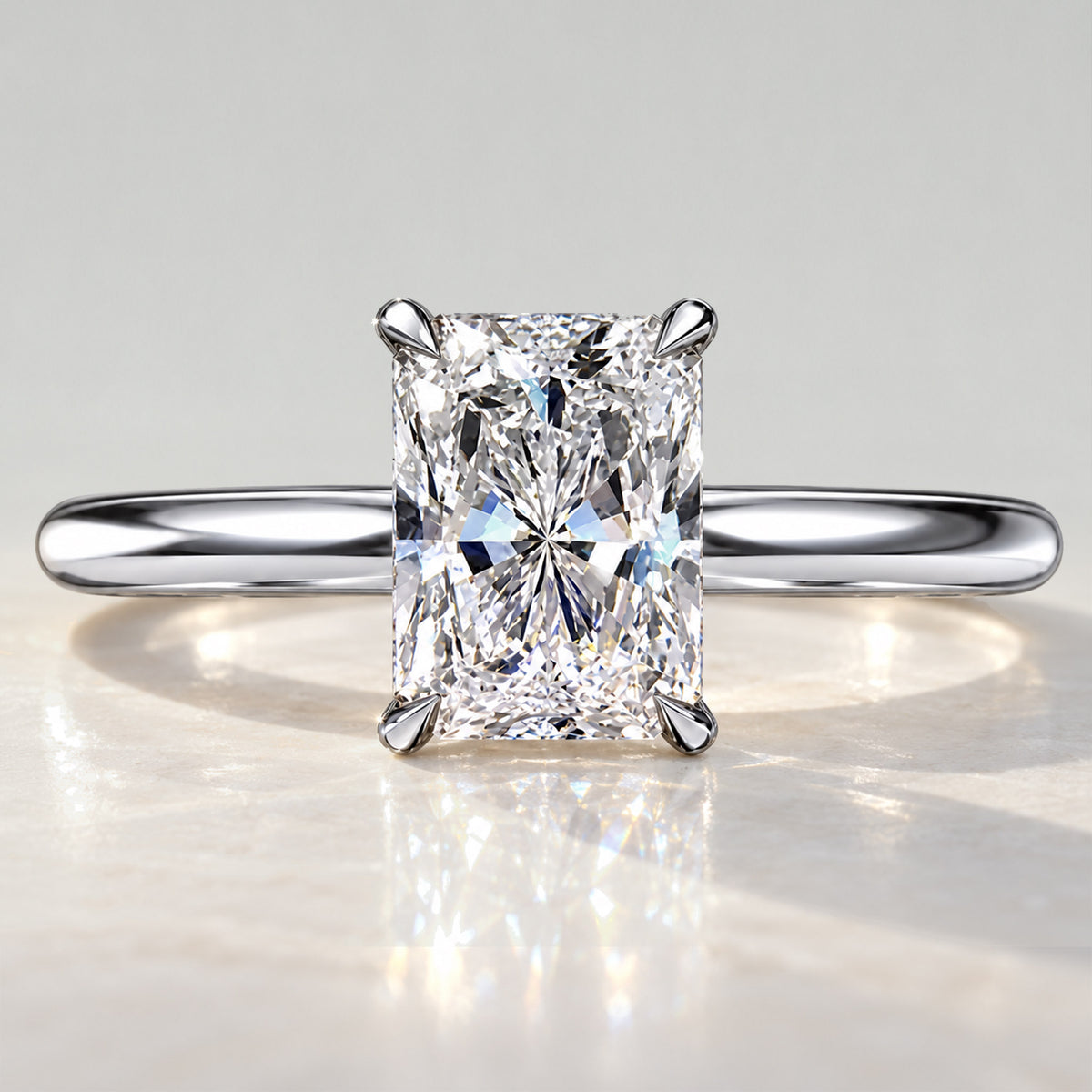 Solitaire Modern Design Radiant Cut Lab Grown Diamond Tapered Shank Engagement Ring #MCERL0276