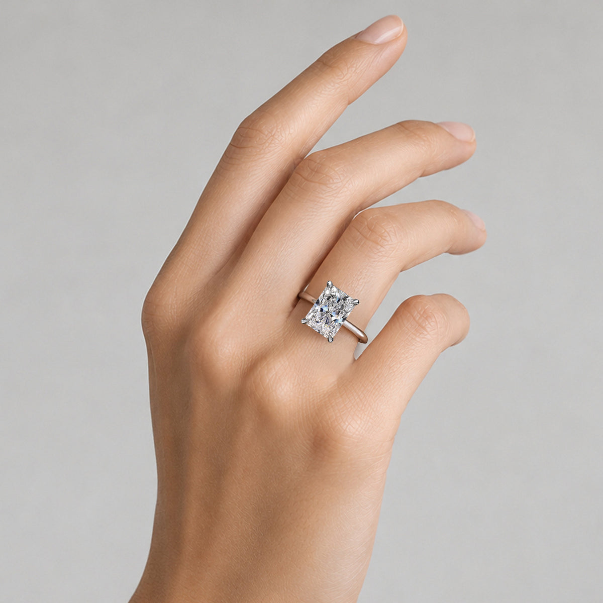 Solitaire Modern Design Radiant Cut Lab Grown Diamond Tapered Shank Engagement Ring #MCERL0276