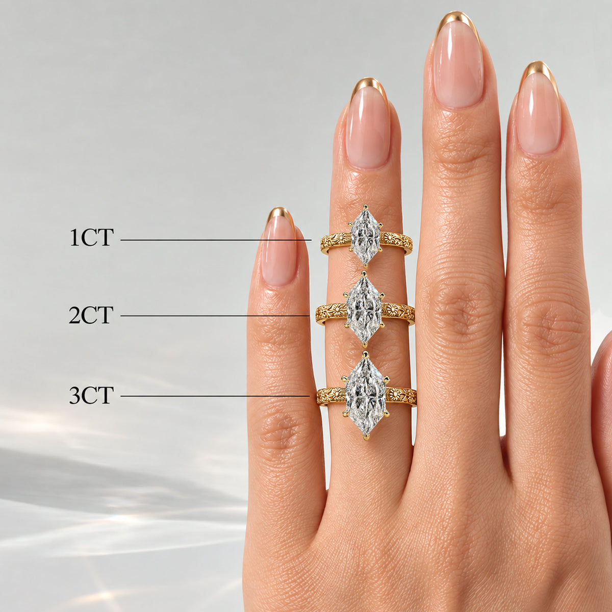 Solitaire Floral Nature Inspired Design Dutch Marquise Cut Cut Lab Grown Diamond Milgrain Engraved Engagement Rings #MCERL0277