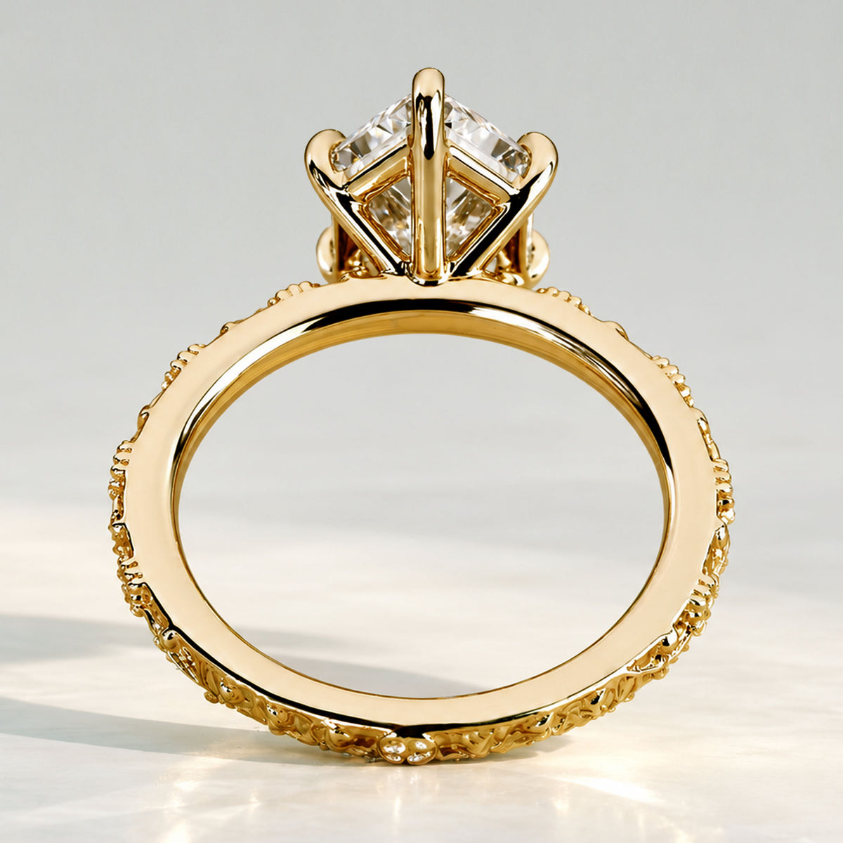 Solitaire Floral Nature Inspired Design Dutch Marquise Cut Cut Lab Grown Diamond Milgrain Engraved Engagement Rings #MCERL0277