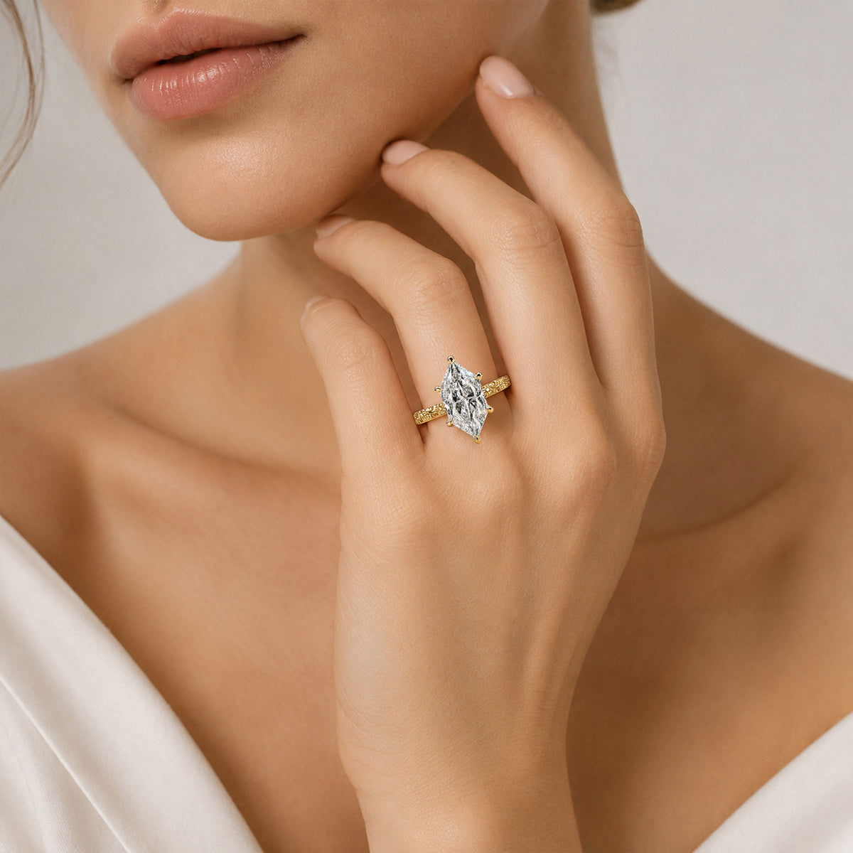 Solitaire Floral Nature Inspired Design Dutch Marquise Cut Cut Lab Grown Diamond Milgrain Engraved Engagement Rings #MCERL0277