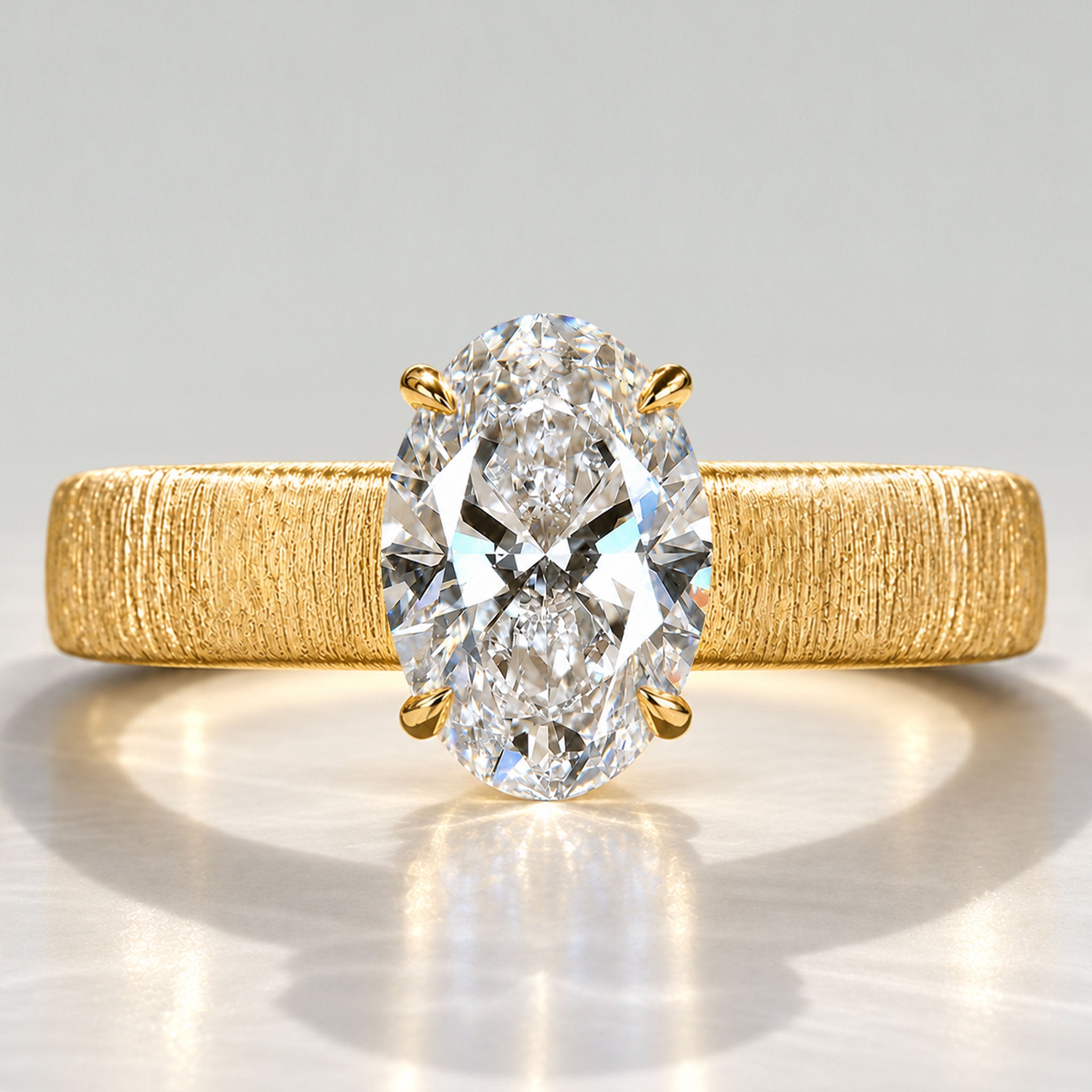 Solitaire Modern Design Oval Cut Lab Grown Diamond Hand Brushed Finish Engagement Rings #MCERL0301