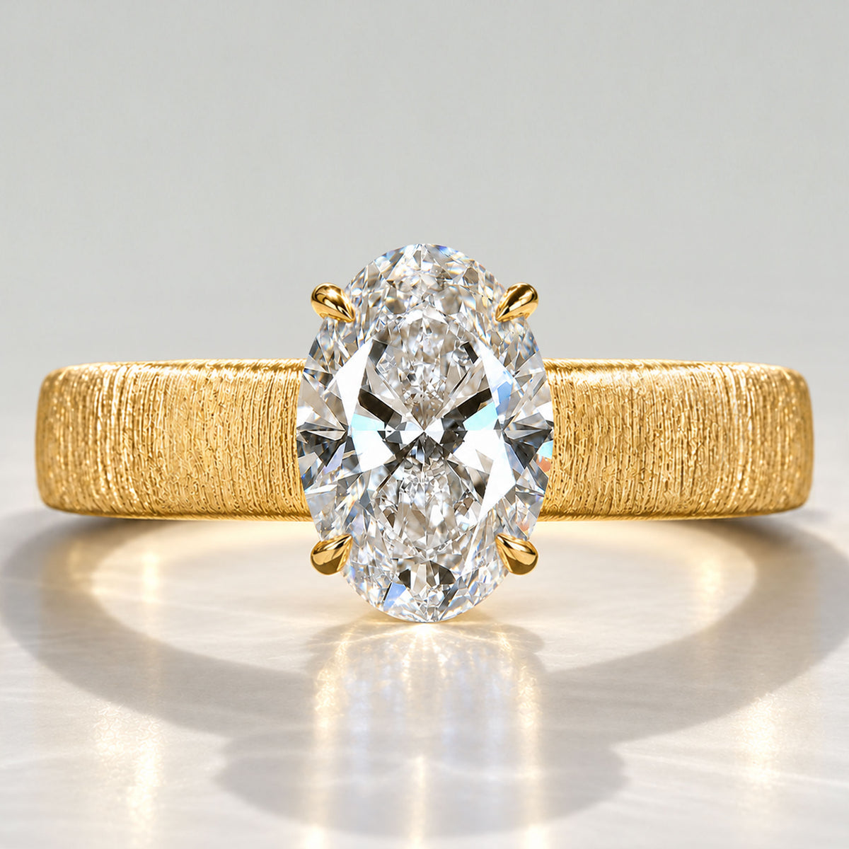 Solitaire Modern Design Oval Cut Lab Grown Diamond Hand Brushed Finish Engagement Rings #MCERL0301