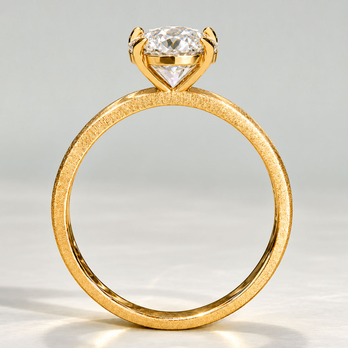 Solitaire Modern Design Oval Cut Lab Grown Diamond Hand Brushed Finish Engagement Rings #MCERL0301