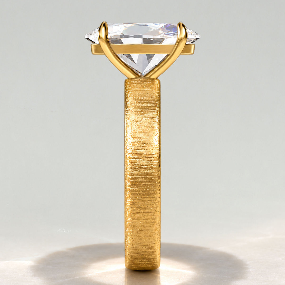 Solitaire Modern Design Oval Cut Lab Grown Diamond Hand Brushed Finish Engagement Rings #MCERL0301