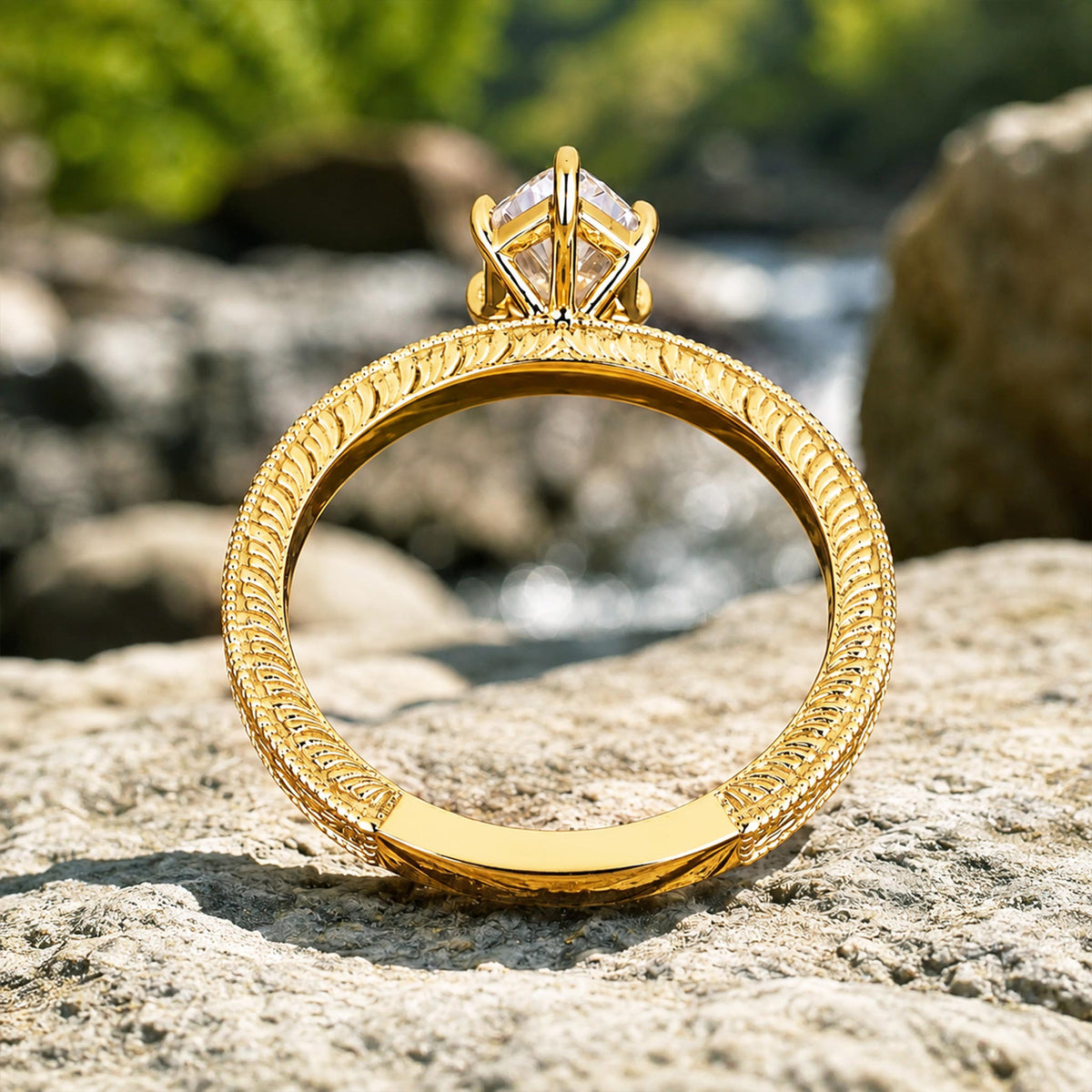 Solitaire Vintage Design Dutch Marquise Cut Moissanite Milgrain Engraved Engagement Rings #MCERM0004
