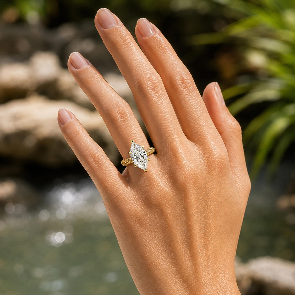 Solitaire Vintage Design Dutch Marquise Cut Moissanite Milgrain Engraved Engagement Rings #MCERM0004