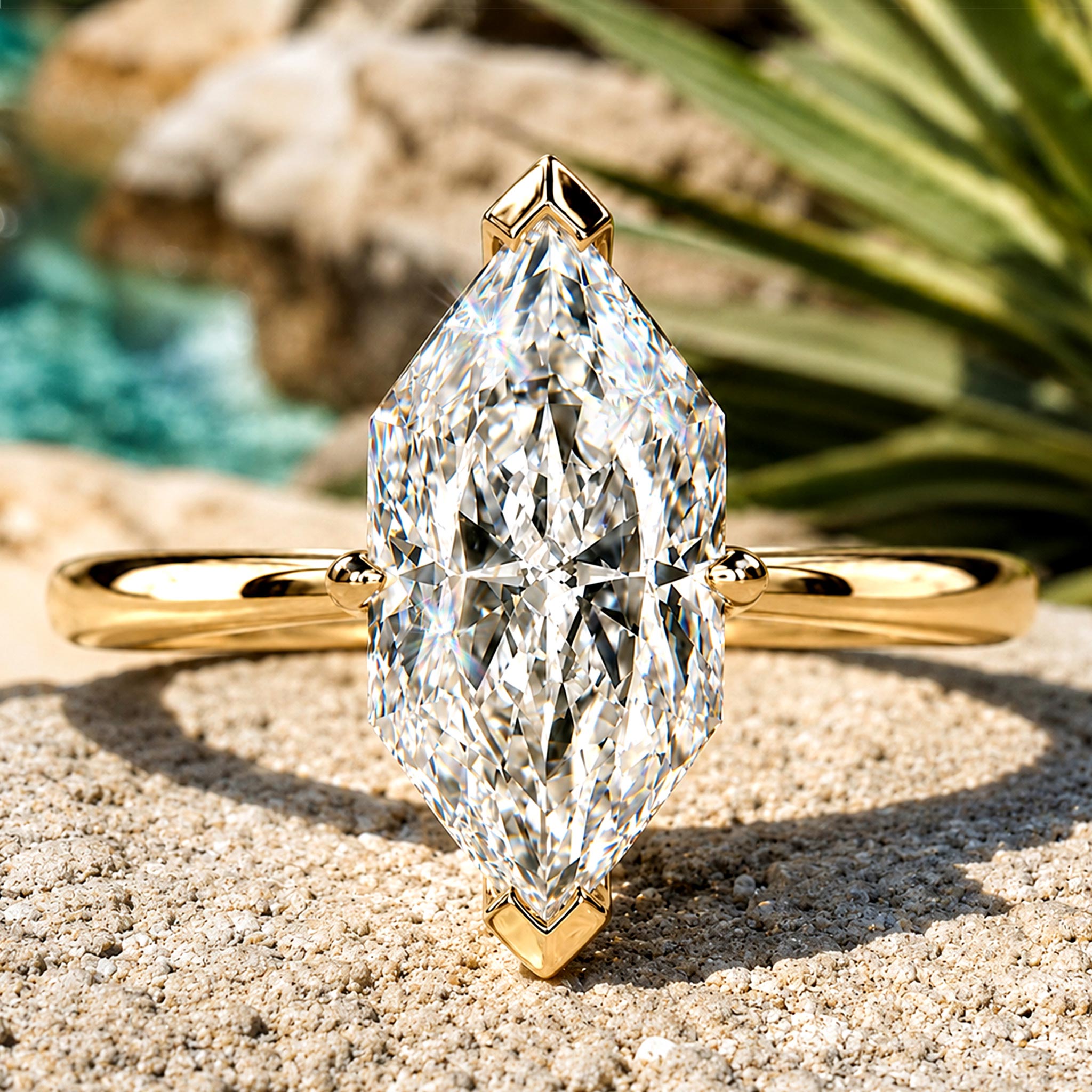 Solitaire Modern Minimalist Design Dutch Marquise Cut Moissanite Tapered Shank Polished Engagement Ring #MCERM0006
