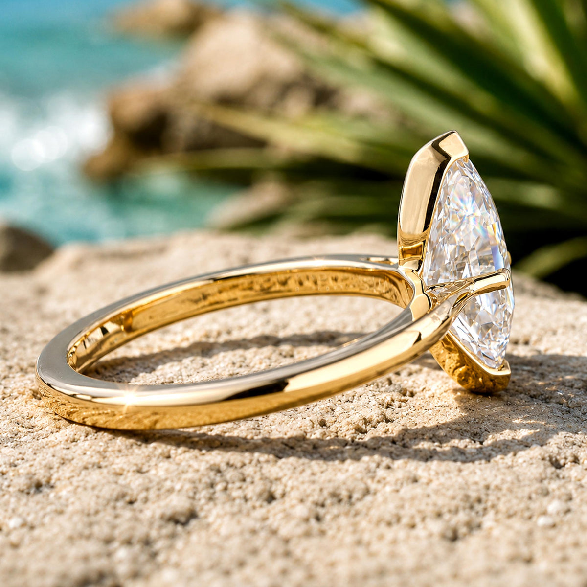Solitaire Modern Minimalist Design Dutch Marquise Cut Moissanite Tapered Shank Polished Engagement Ring #MCERM0006