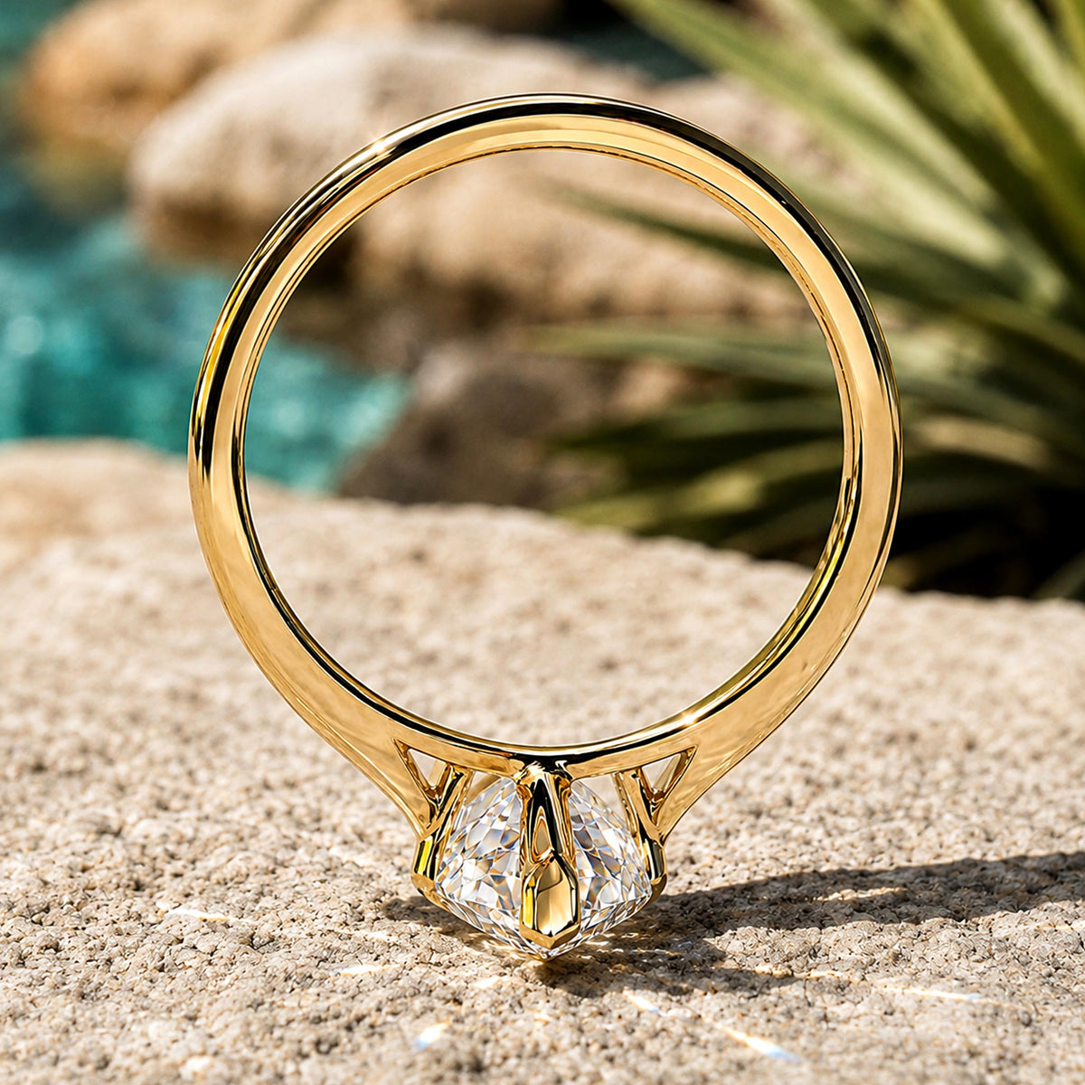 Solitaire Modern Minimalist Design Dutch Marquise Cut Moissanite Tapered Shank Polished Engagement Ring #MCERM0006