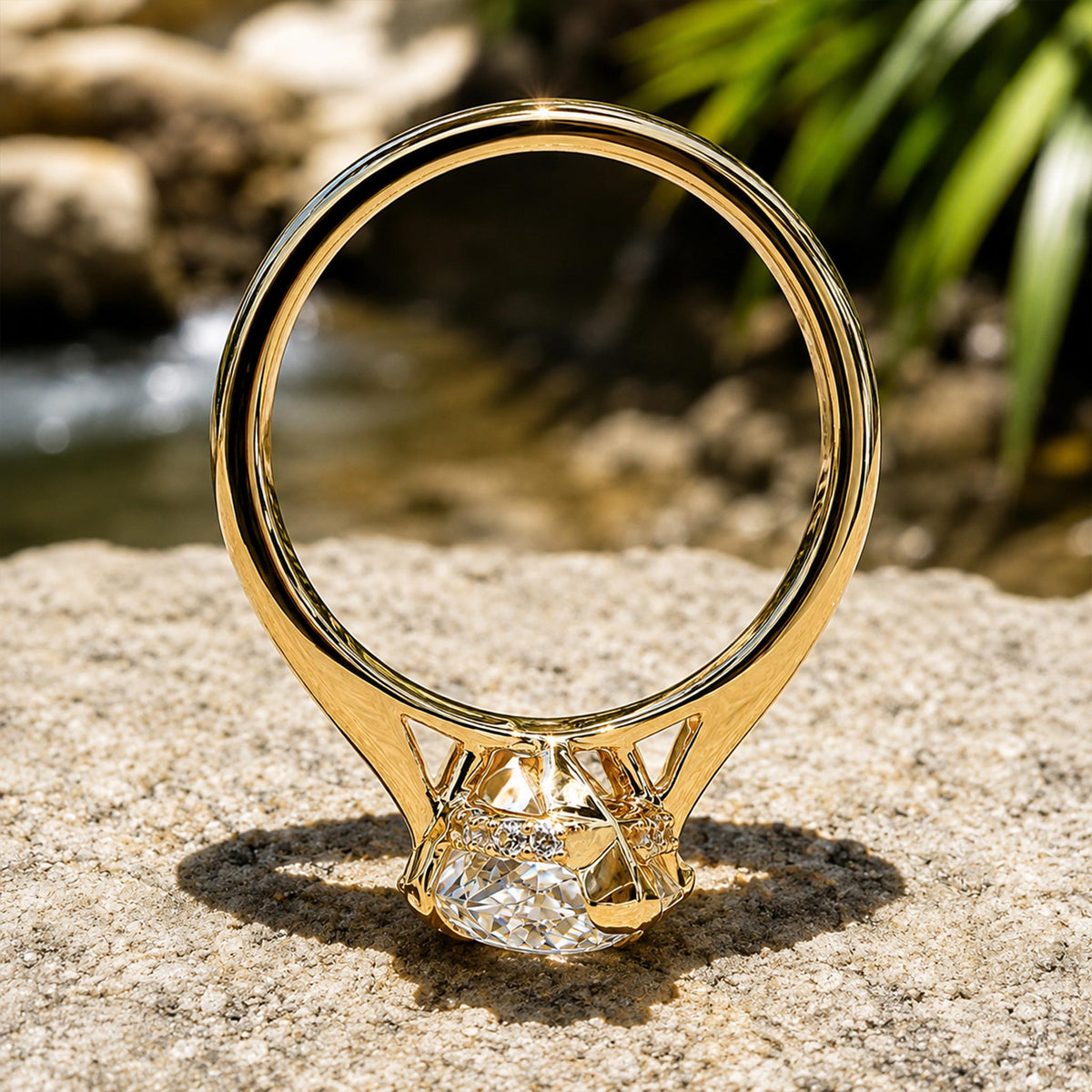 Solitaire Hidden Halo Modern Design Dutch Marquise Cut Moissanite Cathedral Basket Tapered Shank Polished Engagement Rings With Round Cut Accent Moissanites#MCERM0007
