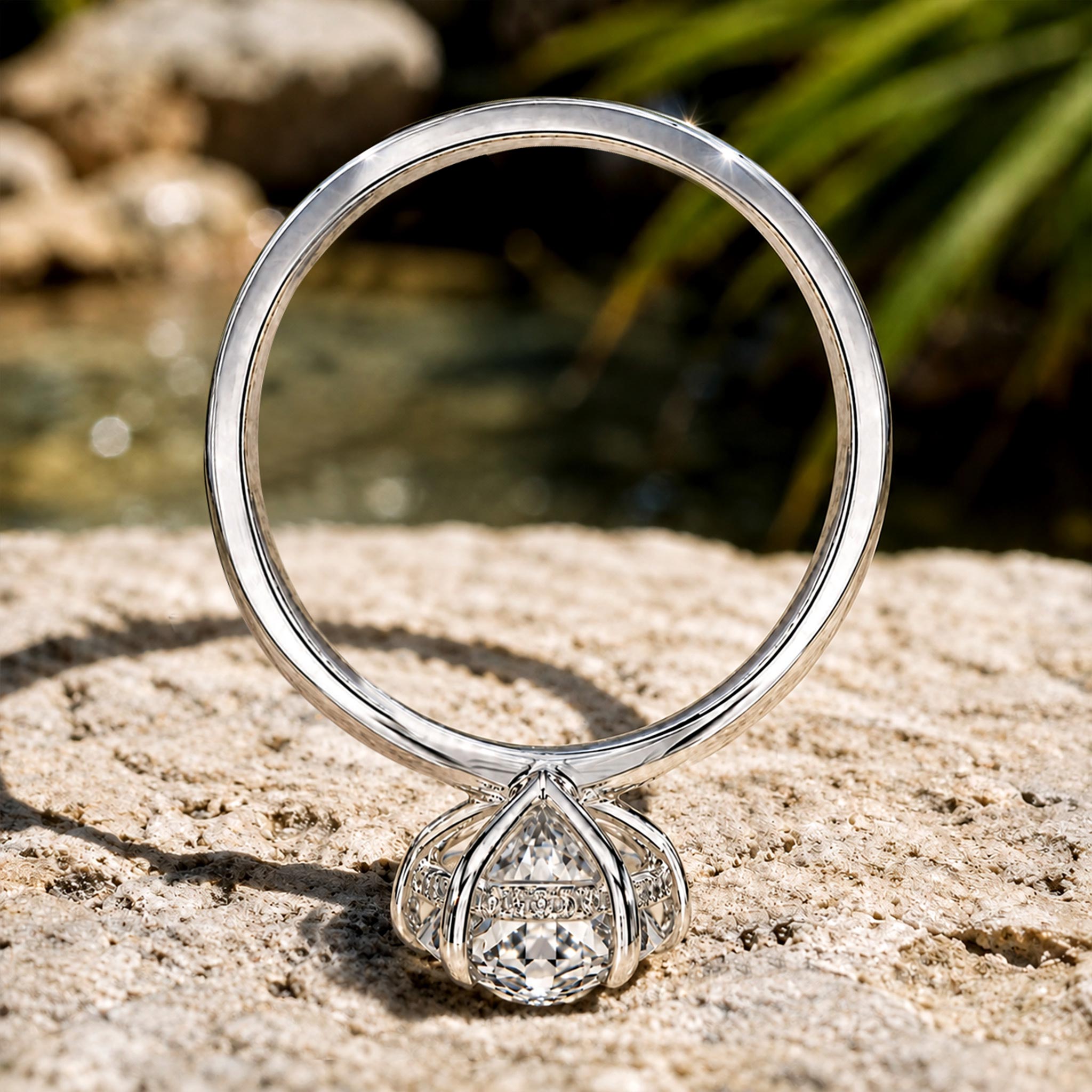 Solitaire Hidden Halo Modern Design Dutch Marquise Cut Moissanite Polished Shank Engagement Rings With Round Cut Accent Moissanites #MCERM0009