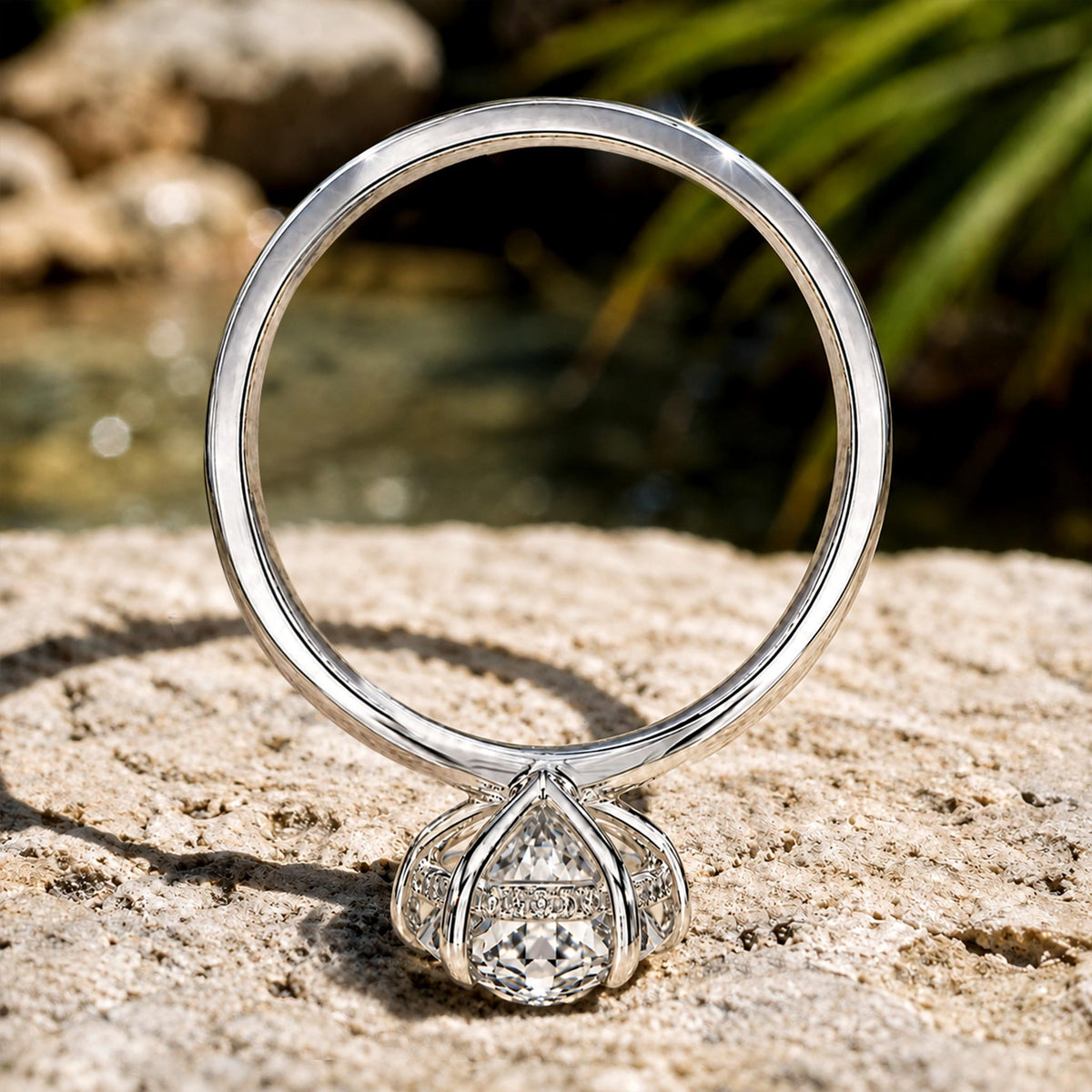 Solitaire Hidden Halo Modern Design Dutch Marquise Cut Moissanite Polished Shank Engagement Rings With Round Cut Accent Moissanites #MCERM0009