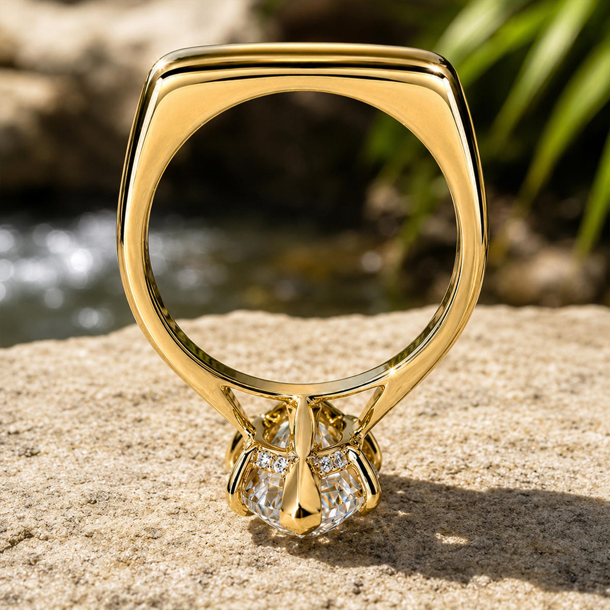 Solitaire Hidden Halo Modern Design Dutch Marquise Cut Moissanite Cathedral Basket Euro Shank Polished Engagement Ring With Round Cut Accent Stones #MCERM0010