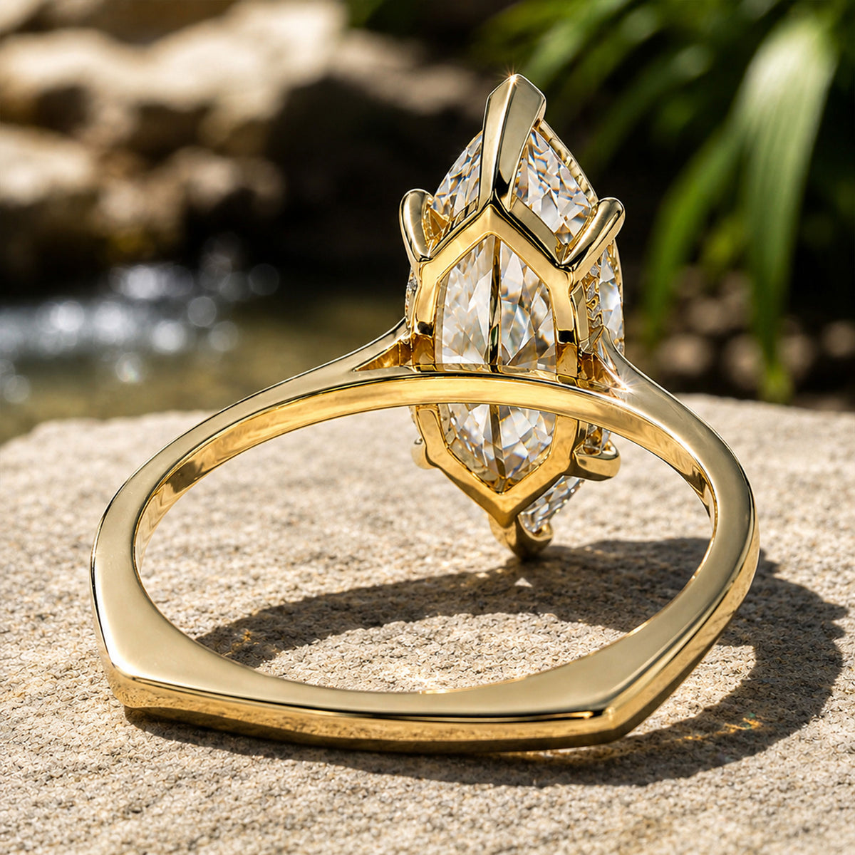 Solitaire Hidden Halo Modern Design Dutch Marquise Cut Moissanite Cathedral Basket Euro Shank Polished Engagement Ring With Round Cut Accent Stones #MCERM0010