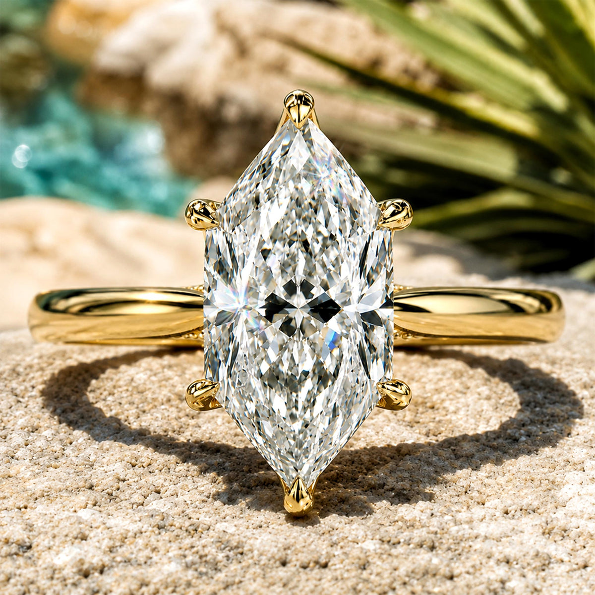Vintage Hidden Halo Solitaire Design Dutch Marquise Cut Moissanite Tulip Basket Cathedral Tapered Shank Polished Engagement Rings With Milgrain Accent #MCERM0011