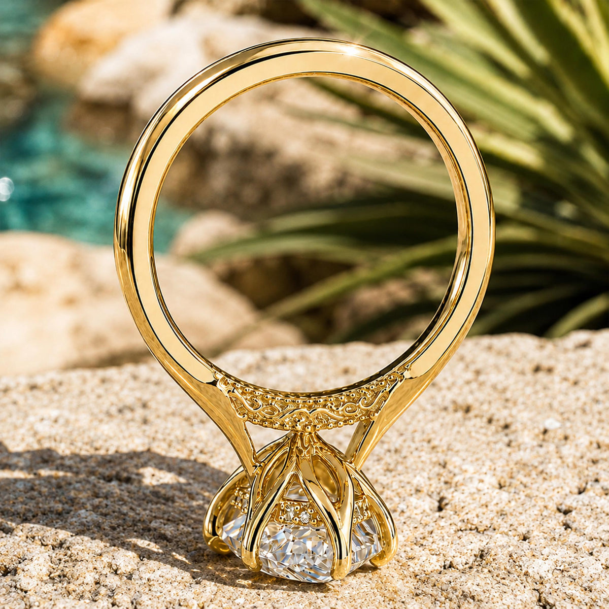 Vintage Hidden Halo Solitaire Design Dutch Marquise Cut Moissanite Tulip Basket Cathedral Tapered Shank Polished Engagement Rings With Milgrain Accent #MCERM0011
