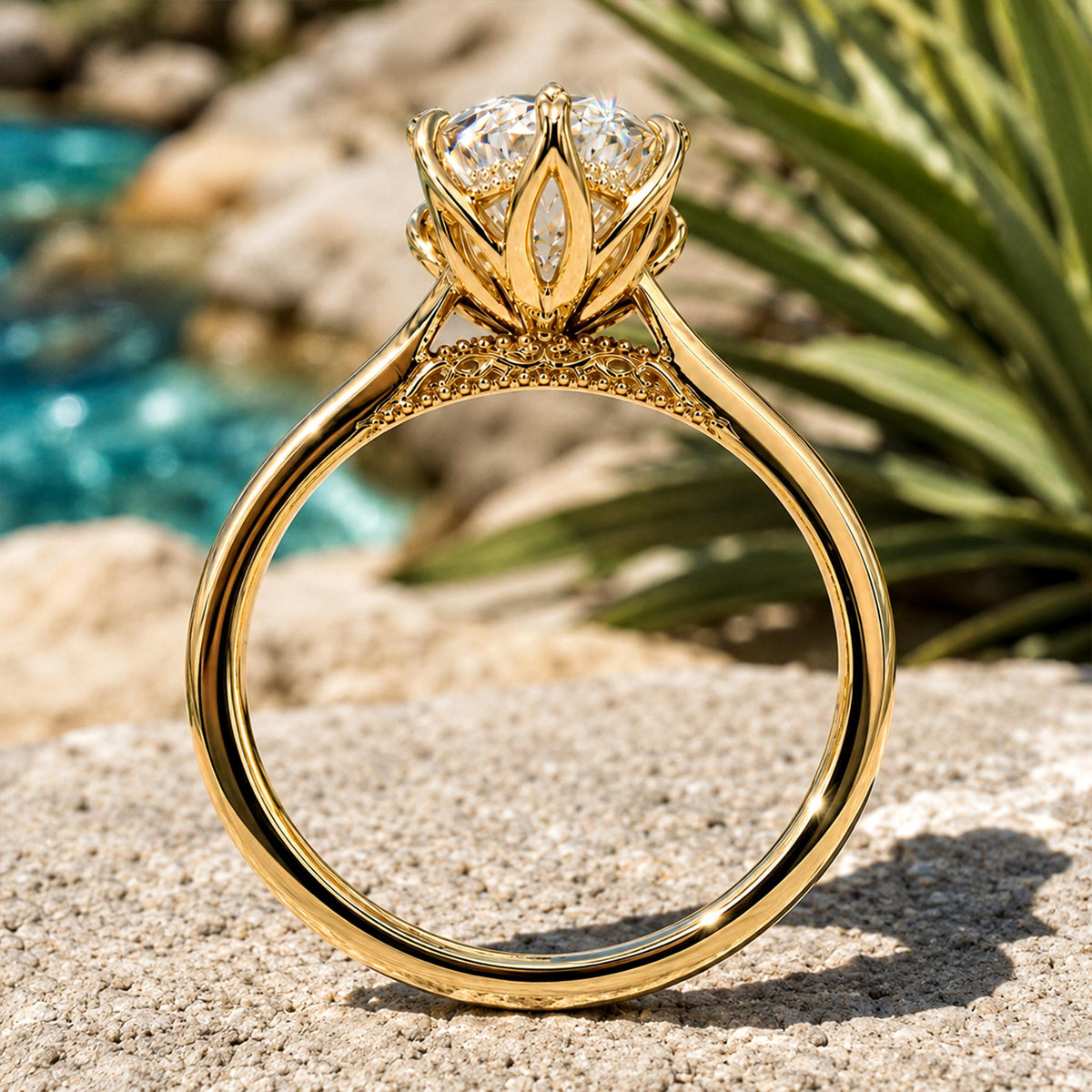Vintage Hidden Halo Solitaire Design Dutch Marquise Cut Moissanite Tulip Basket Cathedral Tapered Shank Polished Engagement Rings With Milgrain Accent #MCERM0011