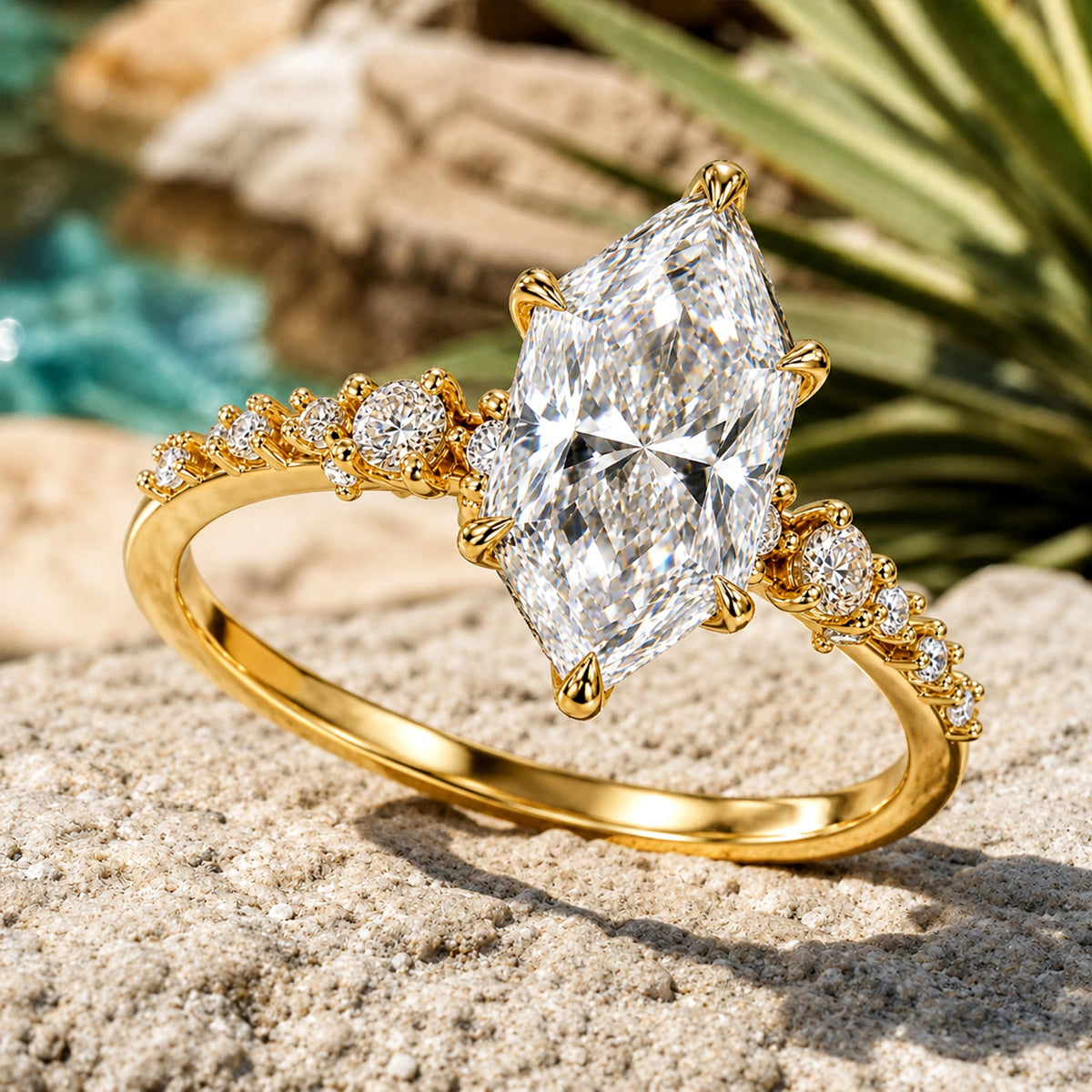 Modern Design Dutch Marquise Cut Moissanite Pave Shank Engagement Rings With Round Cut Accent Stones #MCERM0013