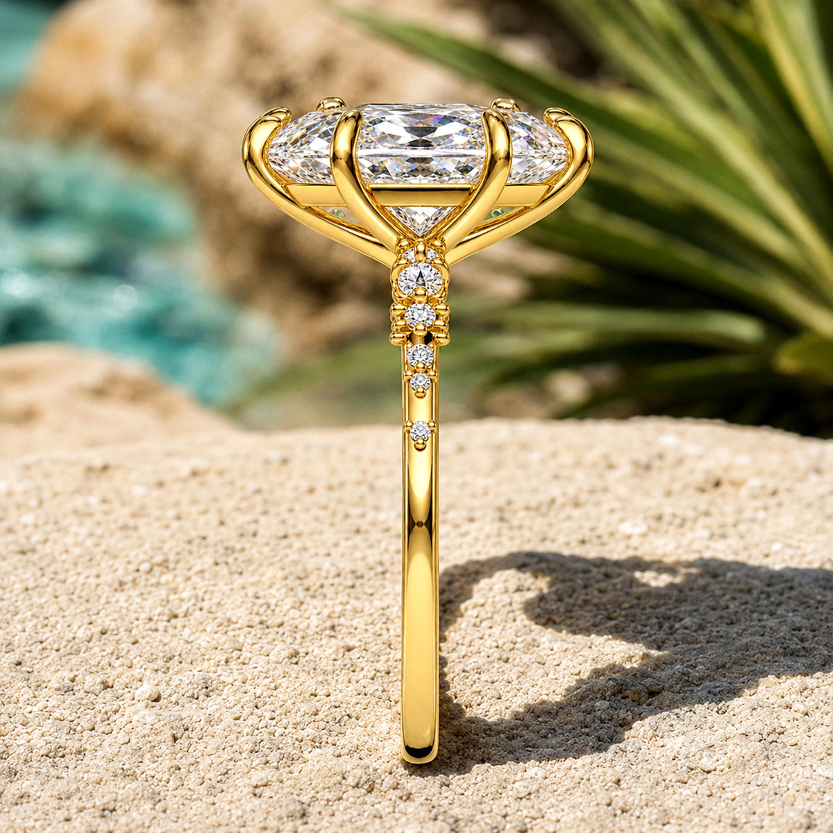Modern Design Dutch Marquise Cut Moissanite Pave Shank Engagement Rings With Round Cut Accent Stones #MCERM0013
