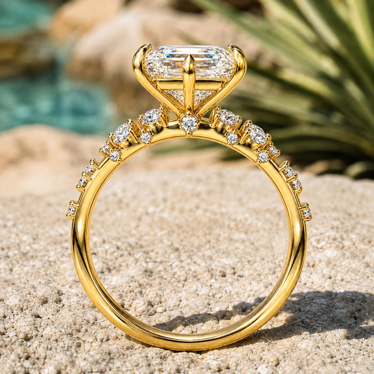 Modern Design Dutch Marquise Cut Moissanite Pave Shank Engagement Rings With Round Cut Accent Stones #MCERM0013