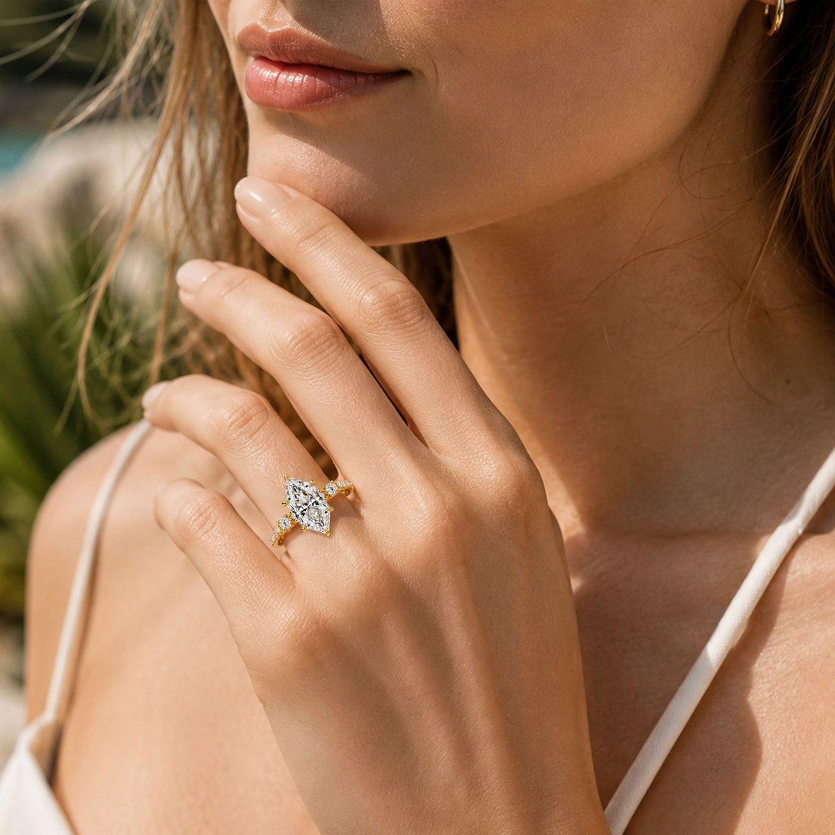 Modern Design Dutch Marquise Cut Moissanite Pave Shank Engagement Rings With Round Cut Accent Stones #MCERM0013
