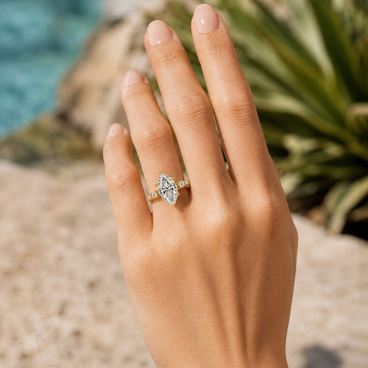 Modern Design Dutch Marquise Cut Moissanite Pave Shank Engagement Rings With Round Cut Accent Stones #MCERM0013