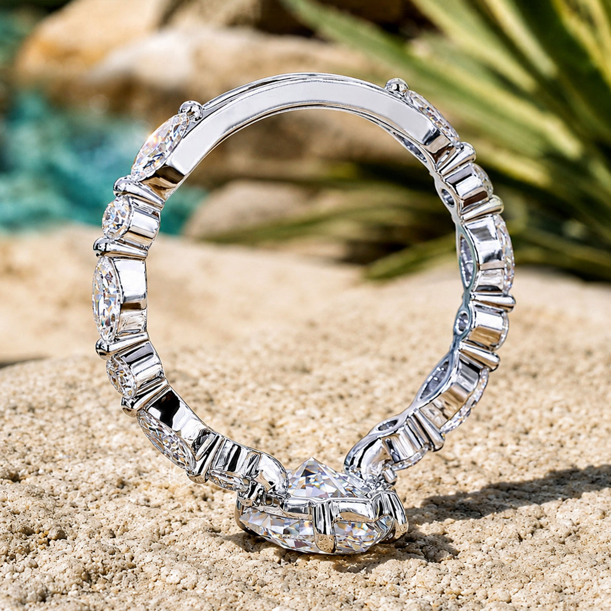Art Deco Design Dutch Marquise Cut Moissanite Pave Shank Engagement Rings With Round Cut And Marquise Cut Moissanites #MCERM0014
