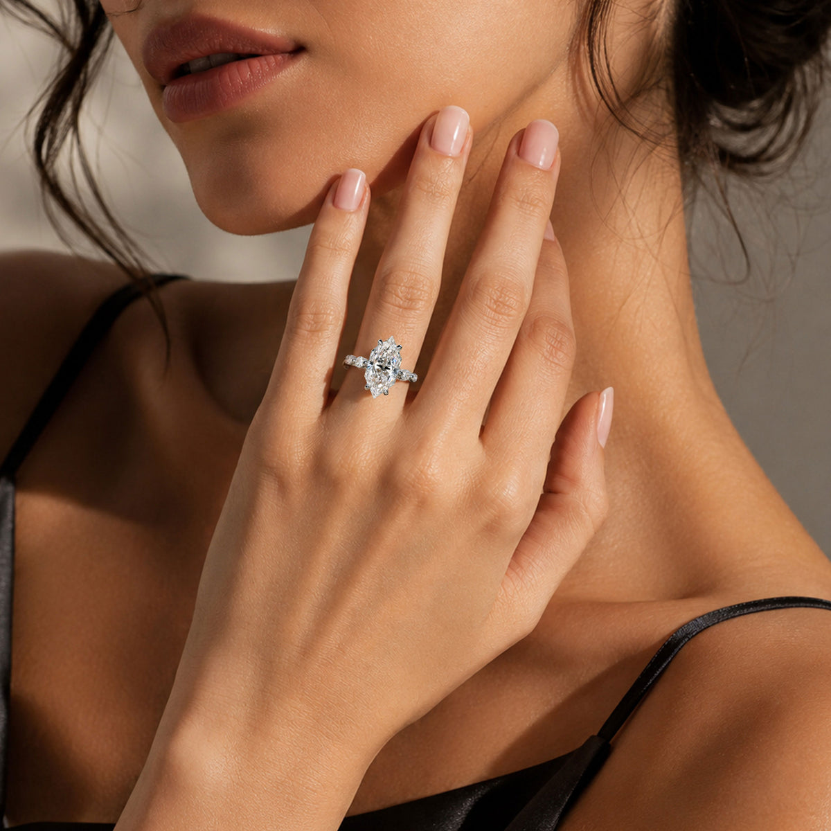 Art Deco Design Dutch Marquise Cut Moissanite Pave Shank Engagement Rings With Round Cut And Marquise Cut Moissanites #MCERM0014