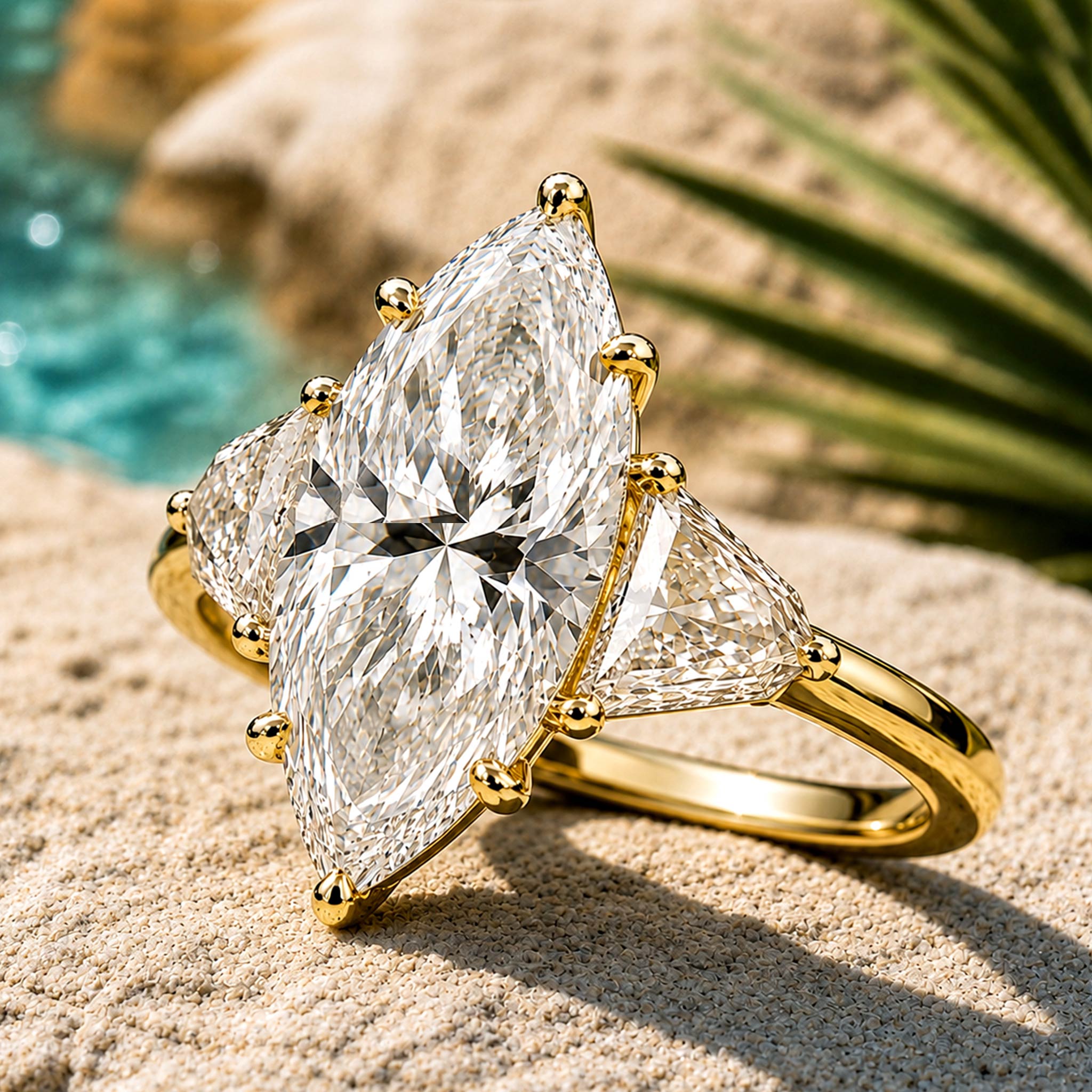 Three Stone Minimalist Design 3CT Marquise Cut Moissanite Center Stone Polished Shank Engagement Rings With Shield Cut Accent Moissanites #MCERM0015