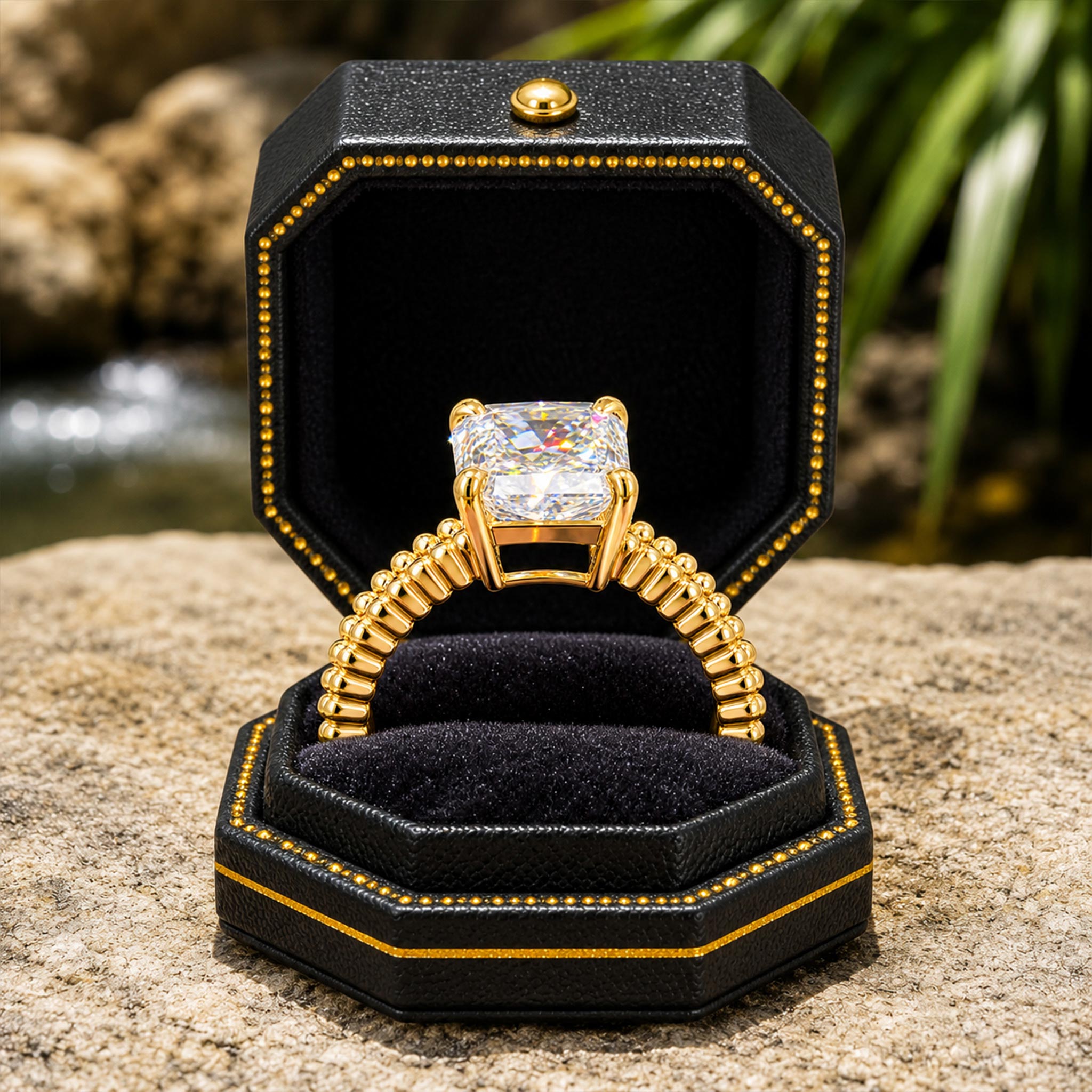 Art Deco Design 10CT Radiant Cut Moissanite Pave Engagement Rings With Baguette Cut Accent Moissanites #MCERM0017