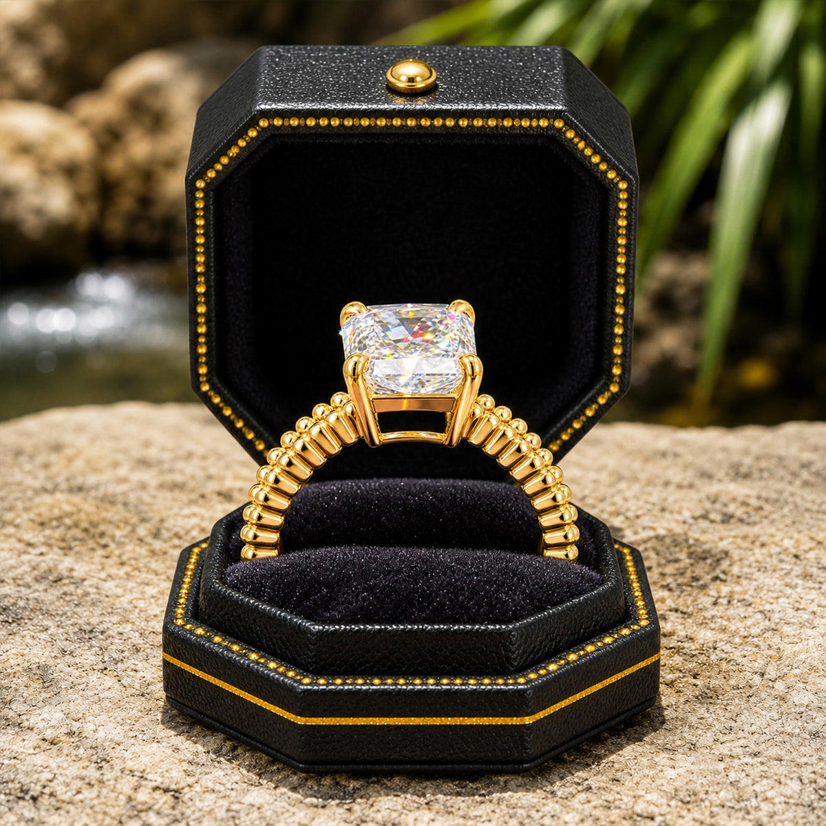 Art Deco Design 10CT Radiant Cut Moissanite Pave Engagement Rings With Baguette Cut Accent Moissanites #MCERM0017