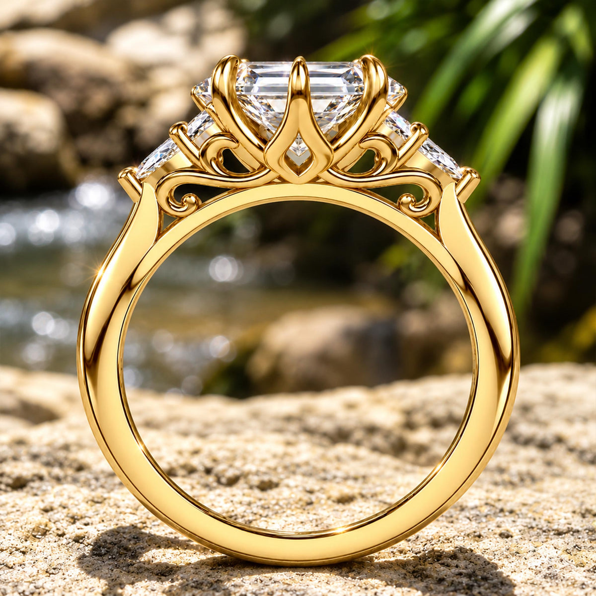 Vintage Dutch Marquise Cut Moissanite Diamond Cathedral Basket Tapered Shank Engagement Rings With Round Cut And Pear Cut Accent Stones #MCERM0085