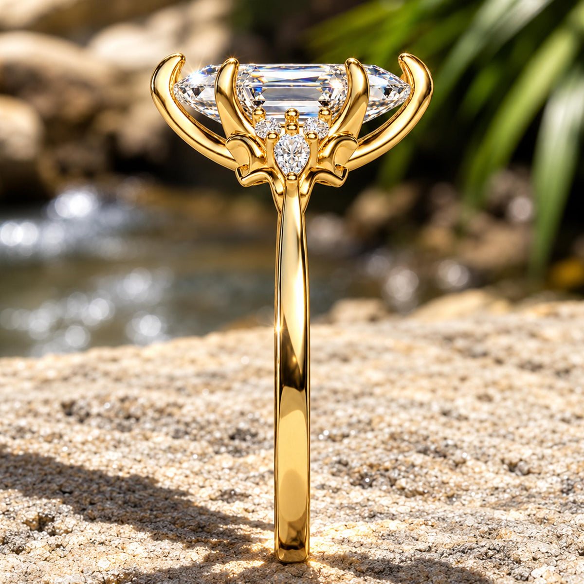 Vintage Dutch Marquise Cut Moissanite Diamond Cathedral Basket Tapered Shank Engagement Rings With Round Cut And Pear Cut Accent Stones #MCERM0085