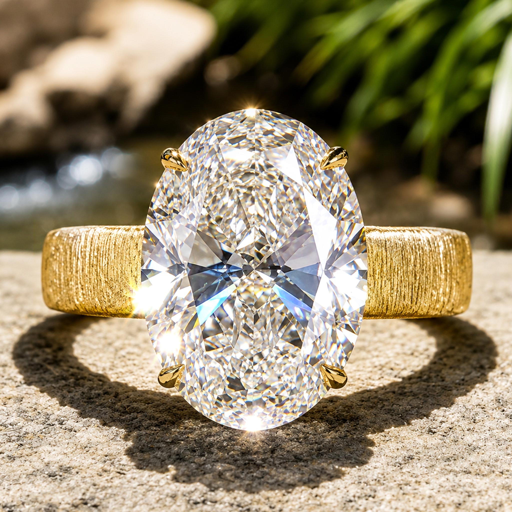 Solitaire Modern Design Oval Cut Moissanite Center Stone Hand Brushed Finish Engagement Rings #MCERM065