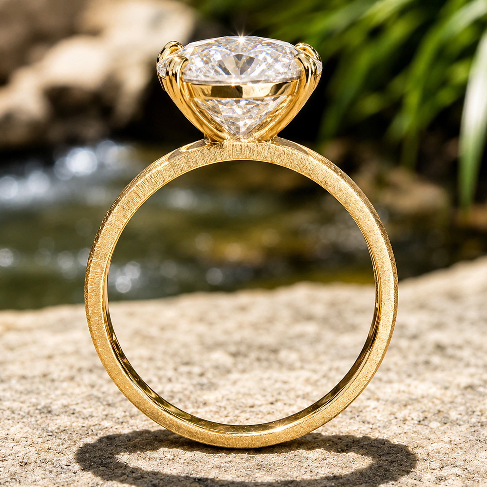 Solitaire Modern Design Oval Cut Moissanite Center Stone Hand Brushed Finish Engagement Rings #MCERM065