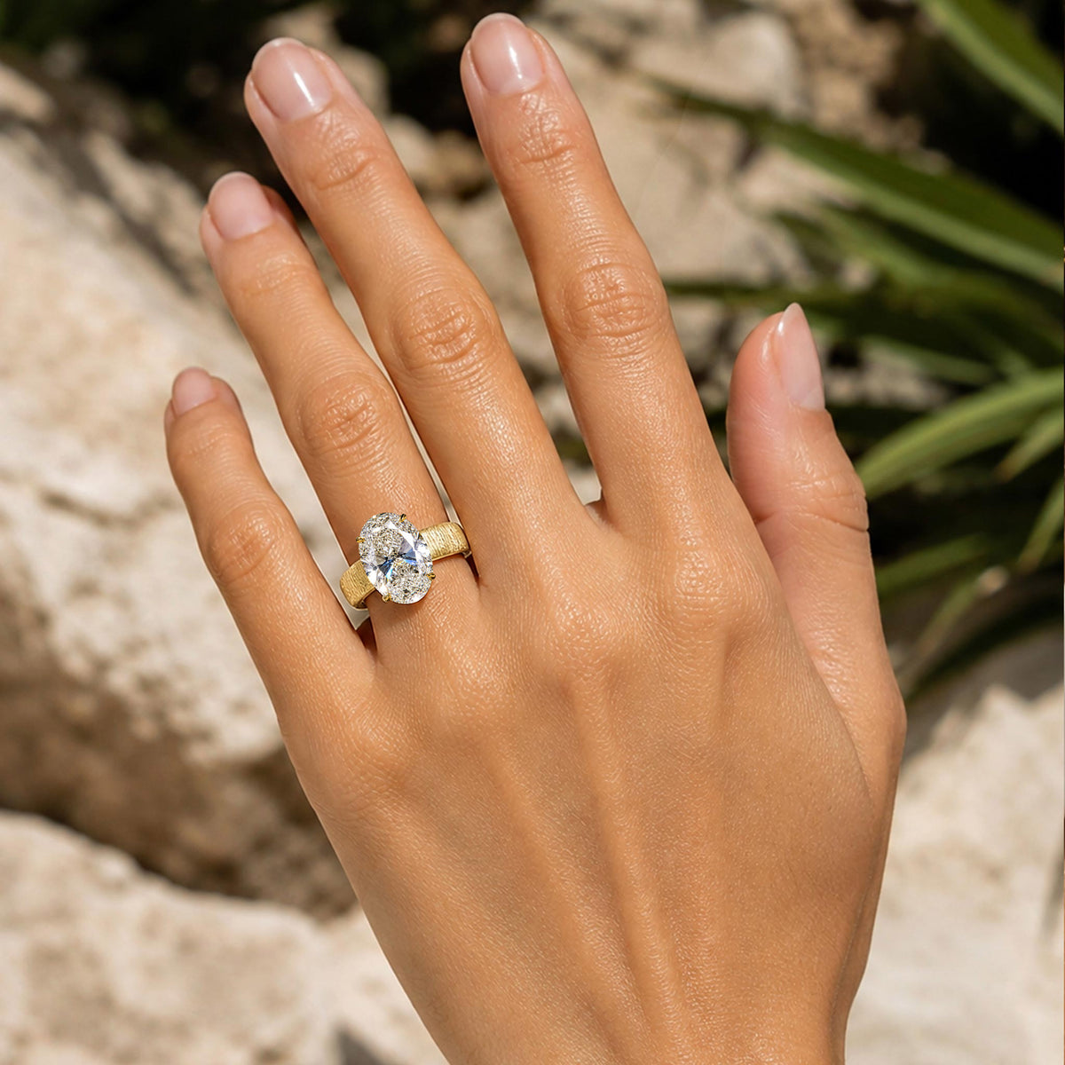 Solitaire Modern Design Oval Cut Moissanite Center Stone Hand Brushed Finish Engagement Rings #MCERM065