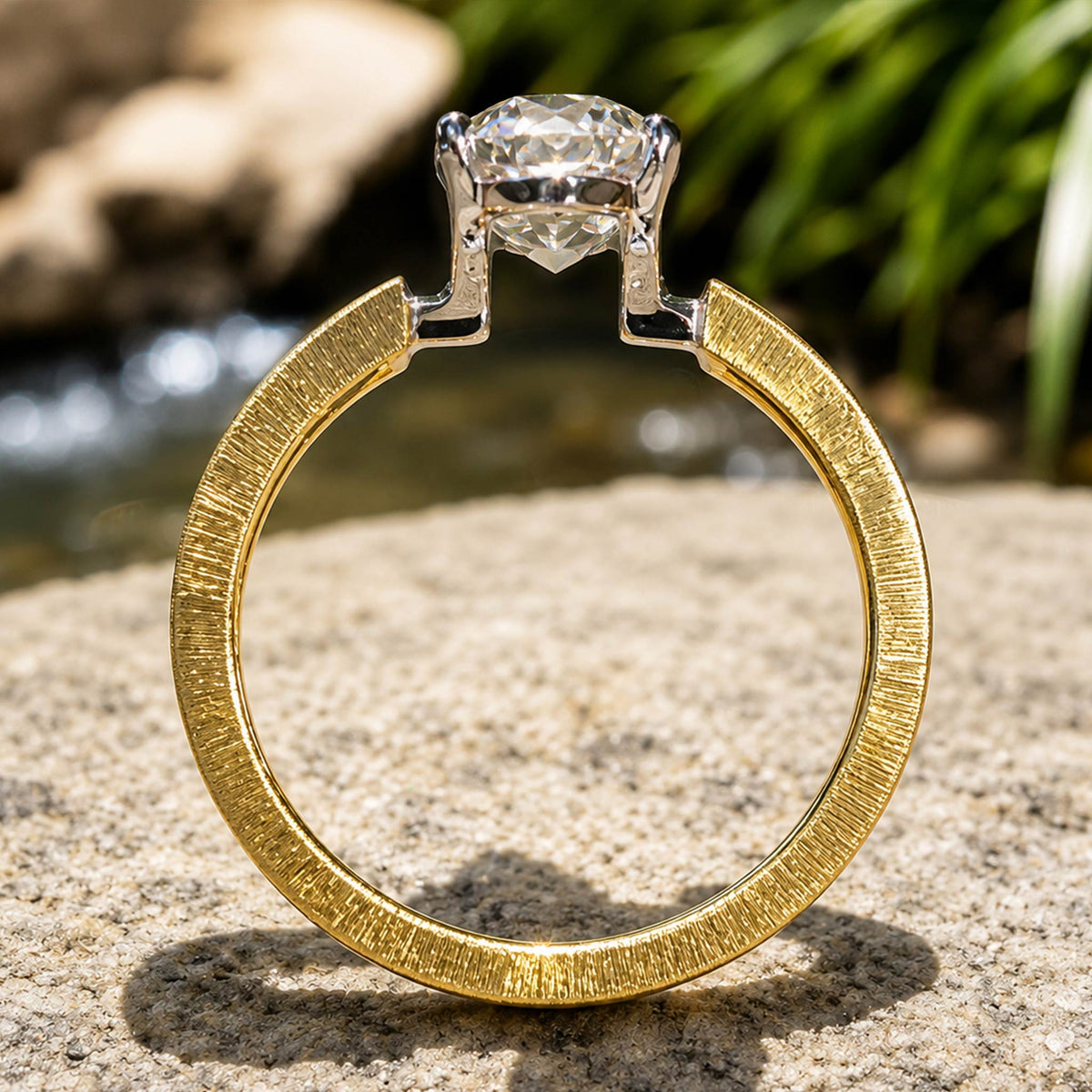 Solitaire Modern Design Oval Cut Moissanite Center Stone Hand Brushed Finish Engagement Ring #MCERM067