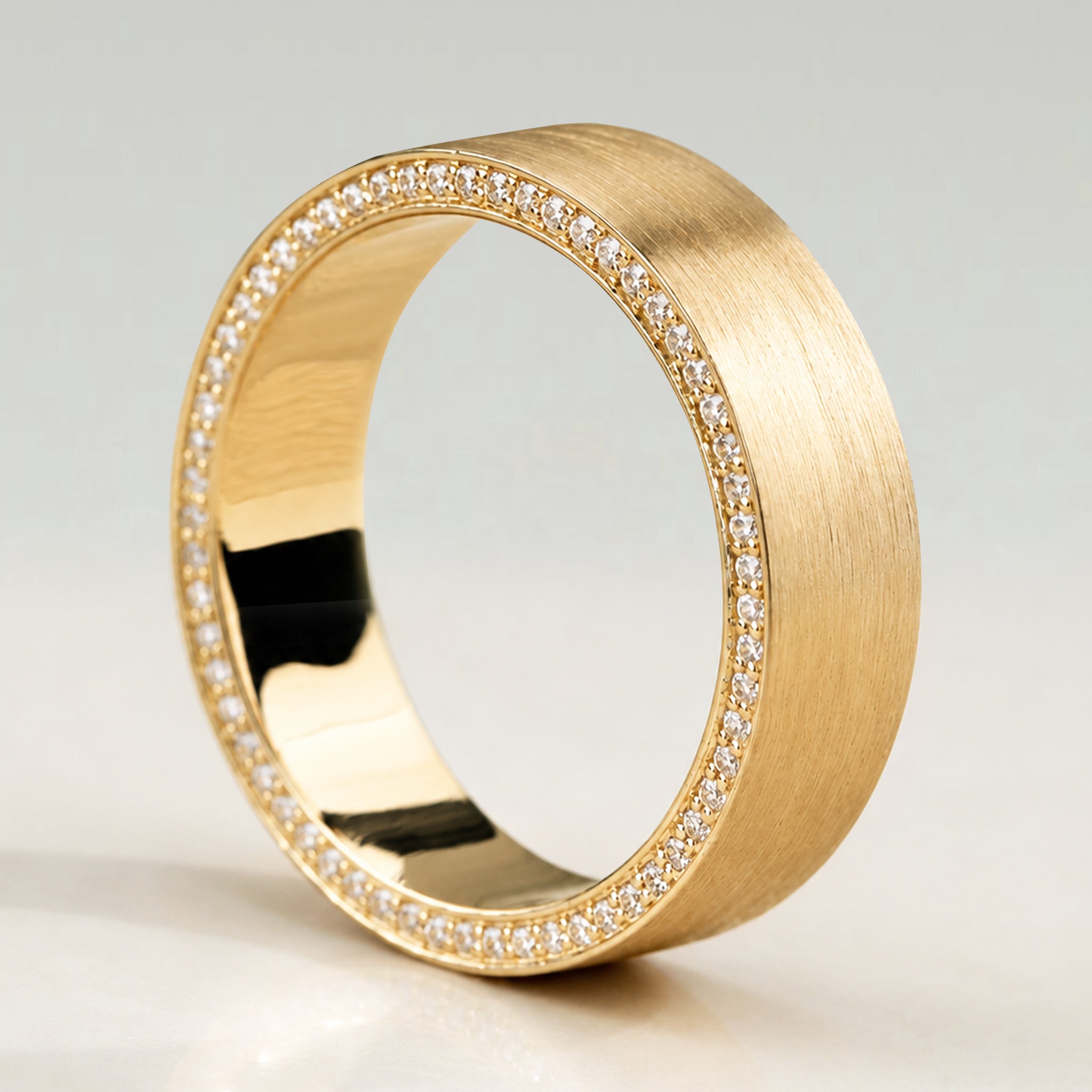Minimalist Design Hand Brushed Finish Men's Wedding Band With Round Cut Lab Grown Diamonds #MCMBL0003