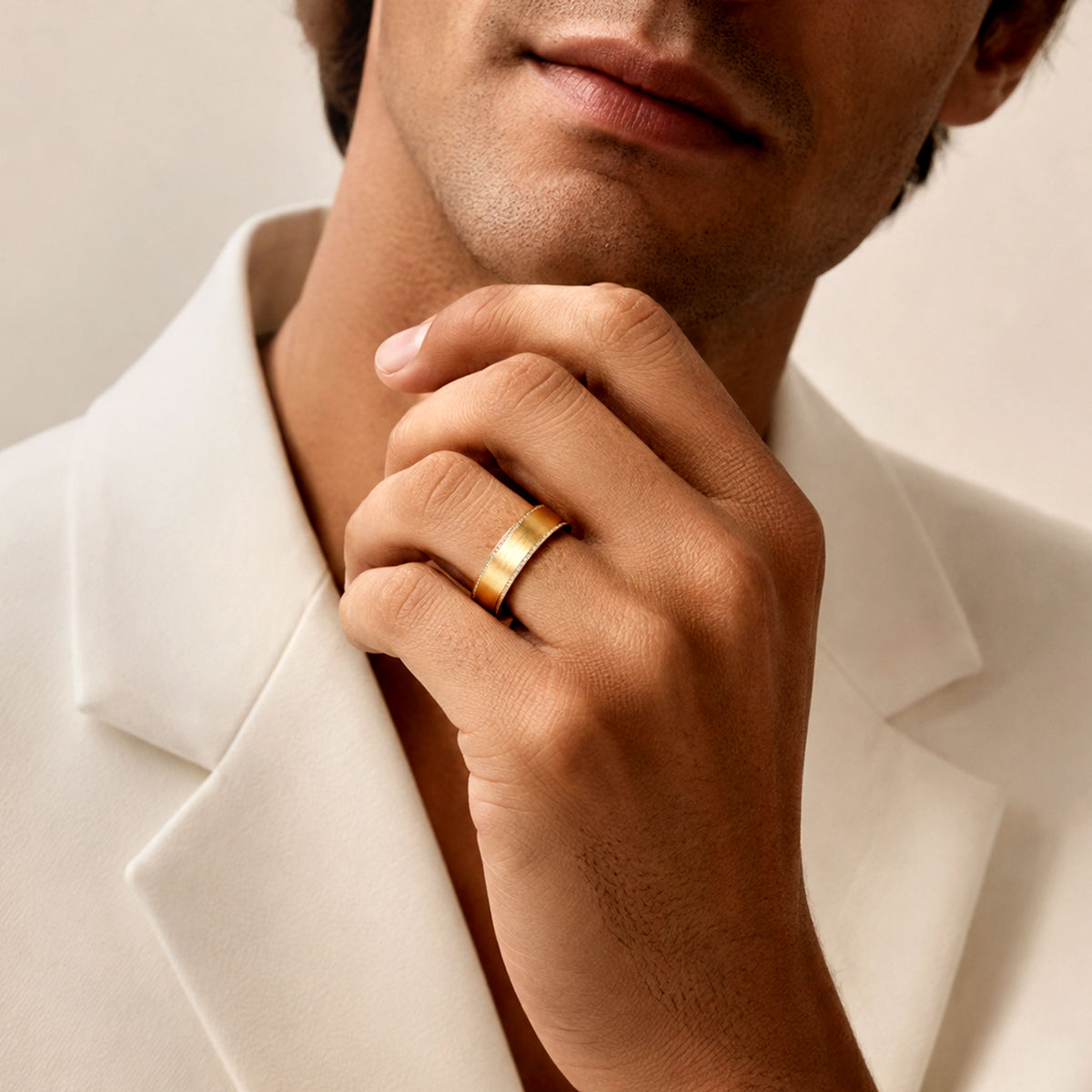 Minimalist Design Hand Brushed Finish Men's Wedding Band With Round Cut Lab Grown Diamonds #MCMBL0003