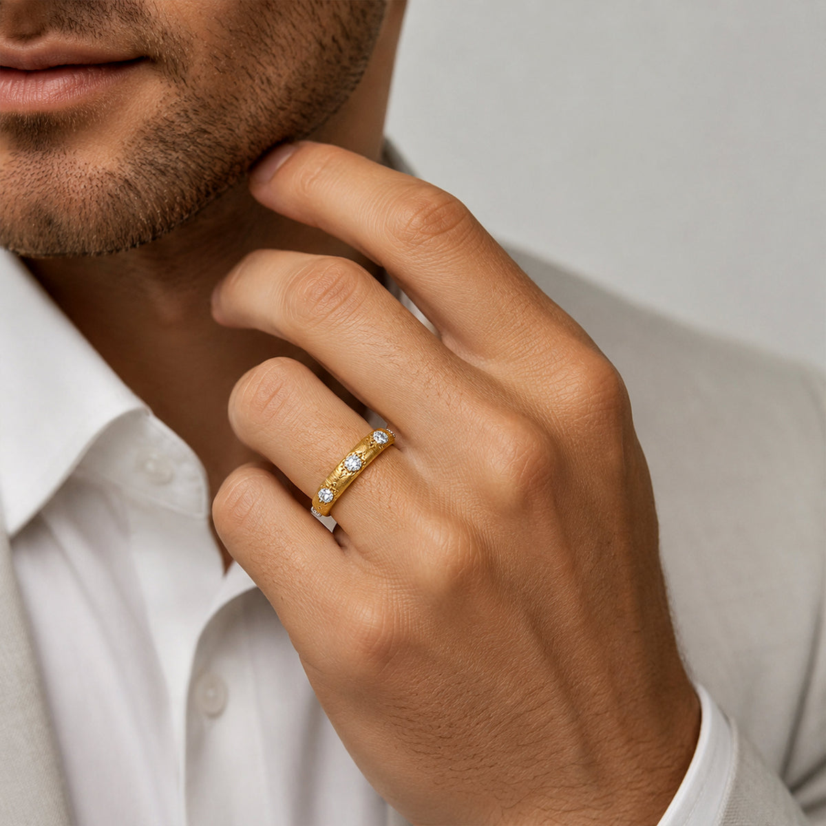 Vintage Design Hand Brushed Finish Men's Wedding Band With Round Cut Lab Grown Diamonds #MCMBL0005